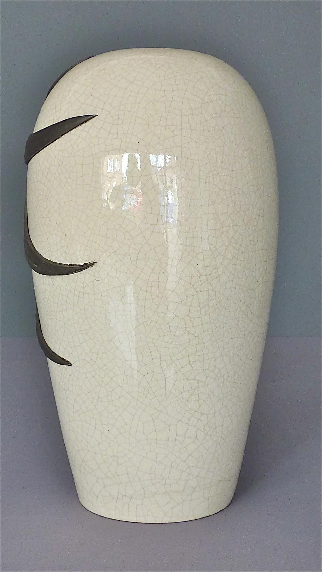 Large French Art Deco Nouveau Vase Ivory Color Crackle Ceramic Guerin, 1920s For Sale 1