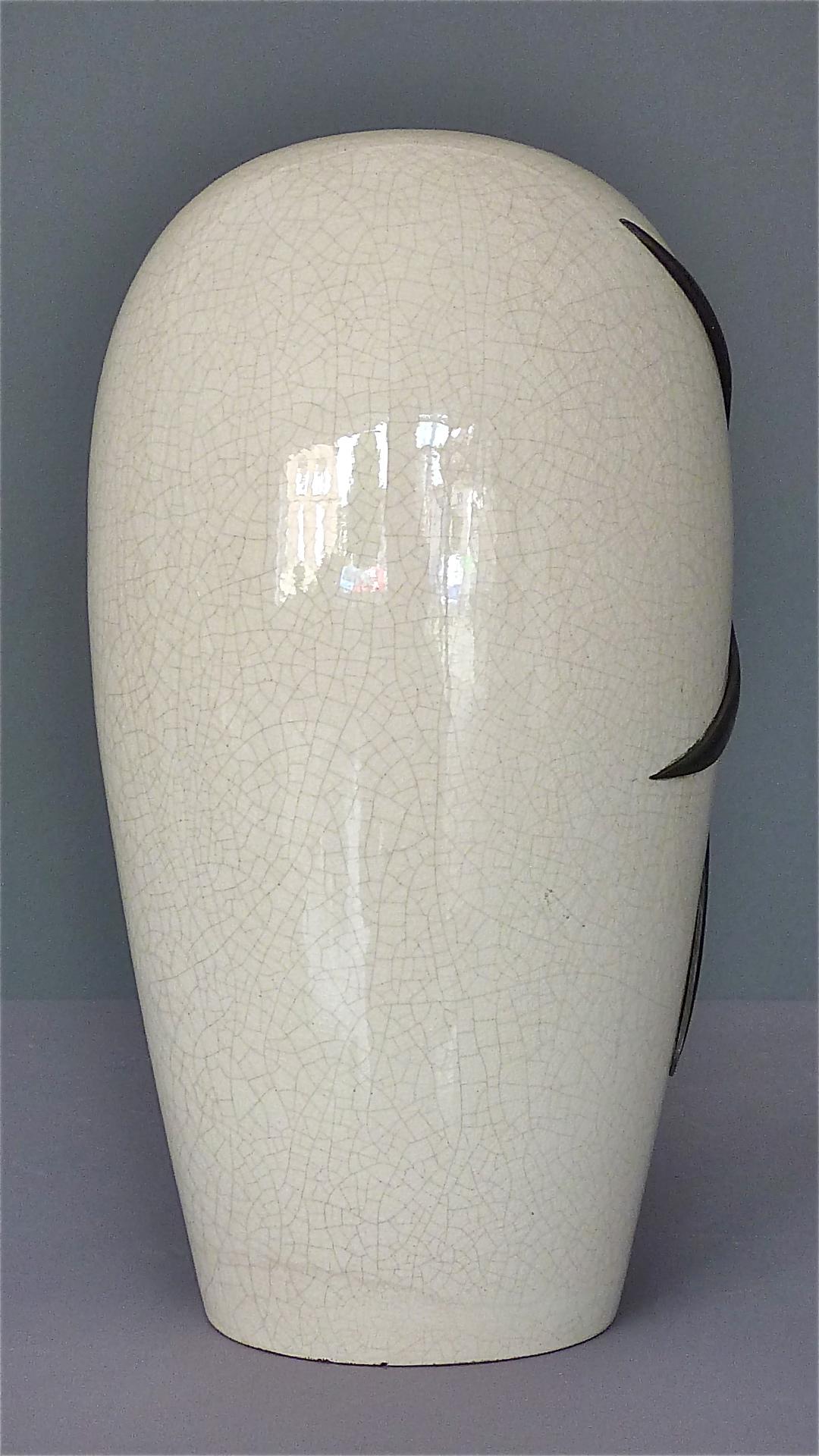 Large French Art Deco Nouveau Vase Ivory Color Crackle Ceramic Guerin, 1920s For Sale 2