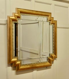 Large French Art Deco Gilt Mirror, Odeon Style, Bevelled Glass, 1920