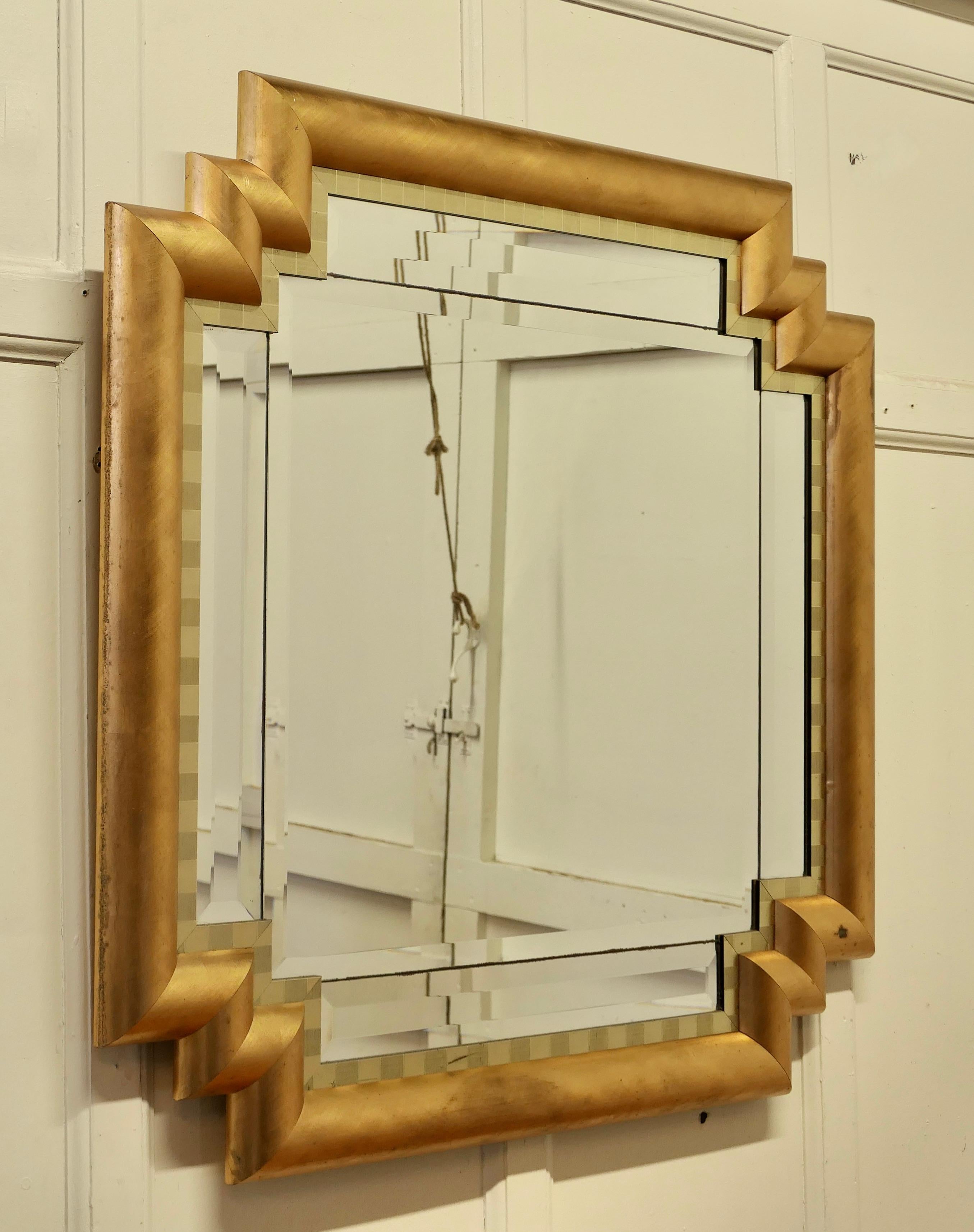 Large French Art Deco Odeon Style Gilt Mirror    In Good Condition For Sale In Chillerton, Isle of Wight