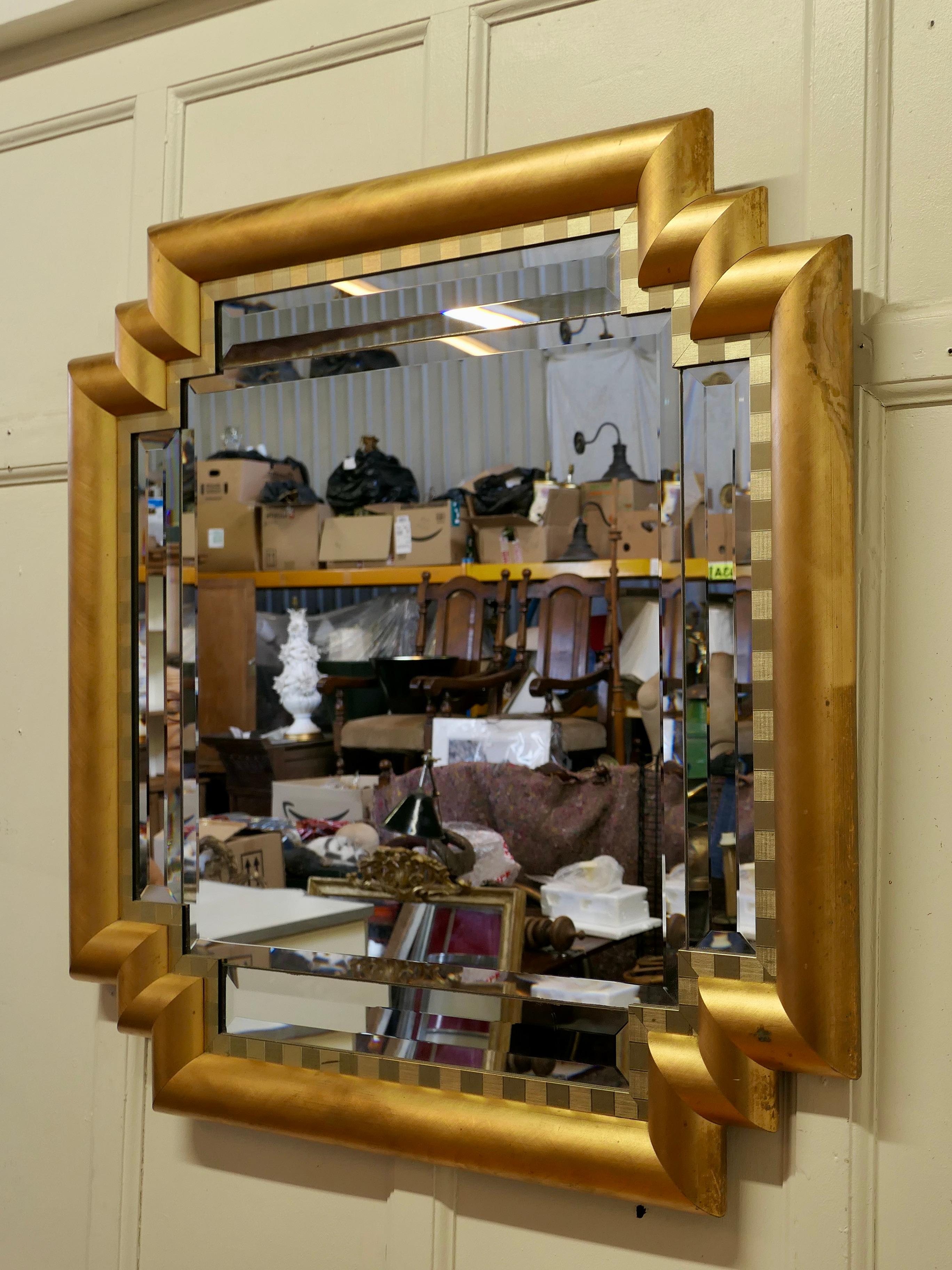 Large French Art Deco Odeon Style Gilt Mirror    For Sale 2
