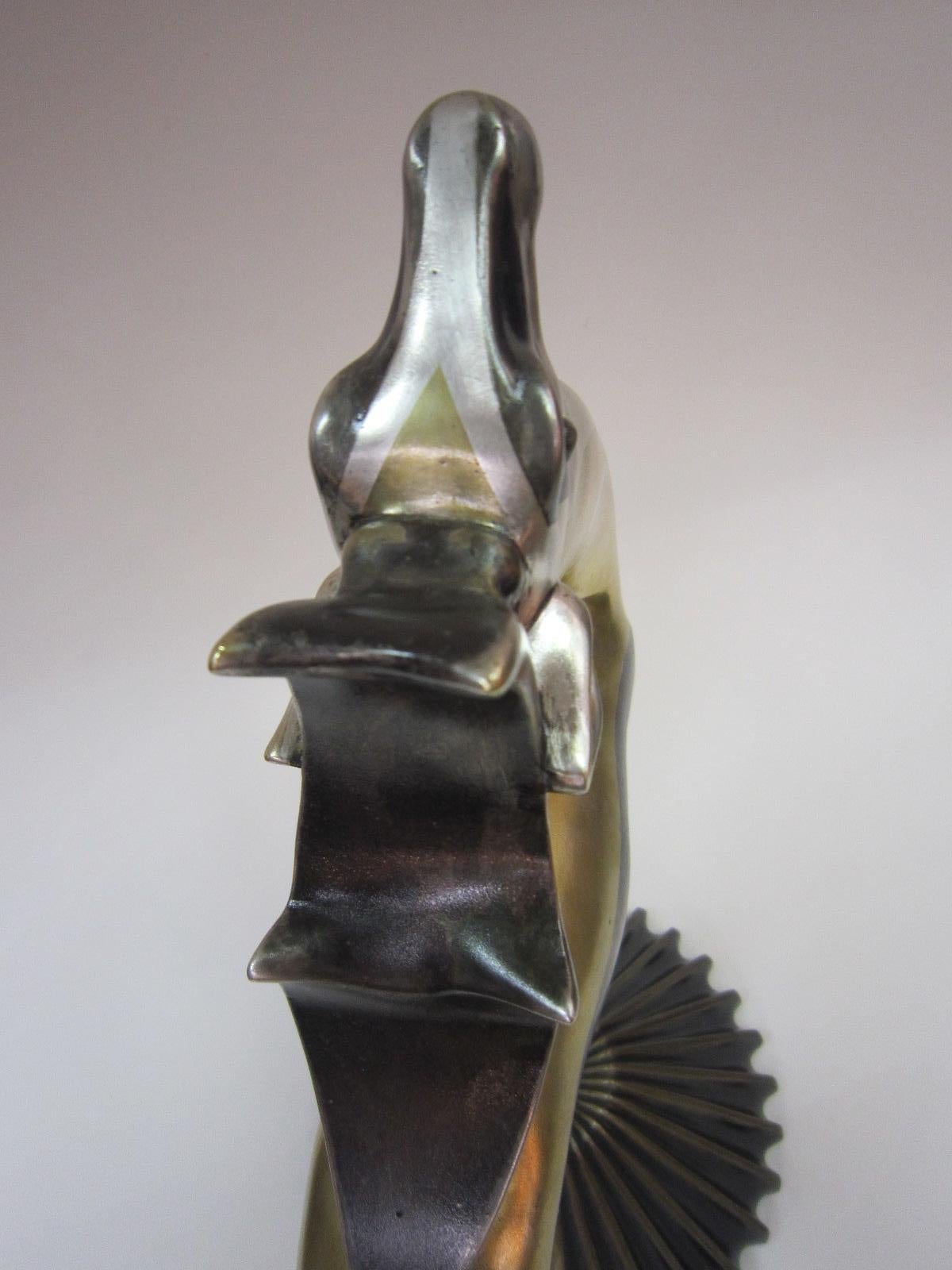 Large French Art Deco Parcel Gilt &Silver Bronze of a Stylized Gazelle A. Kéléty For Sale 3
