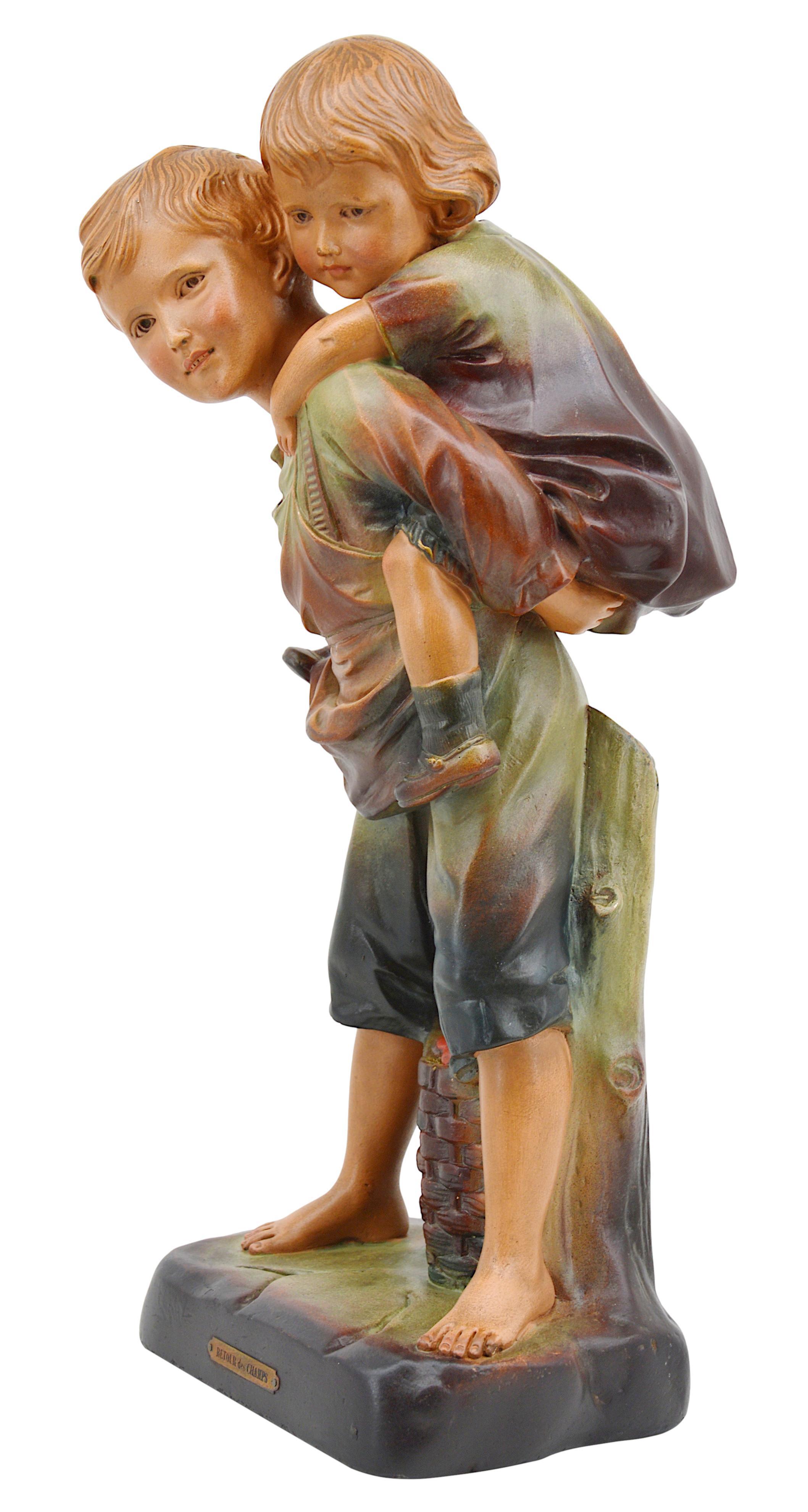 Plâtre Grande sculpture d'enfant en plâtre Art déco français, années 1920 en vente