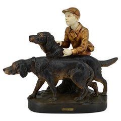 Large French Art Deco Plaster Teenager & Setters Sculpture, 1920s