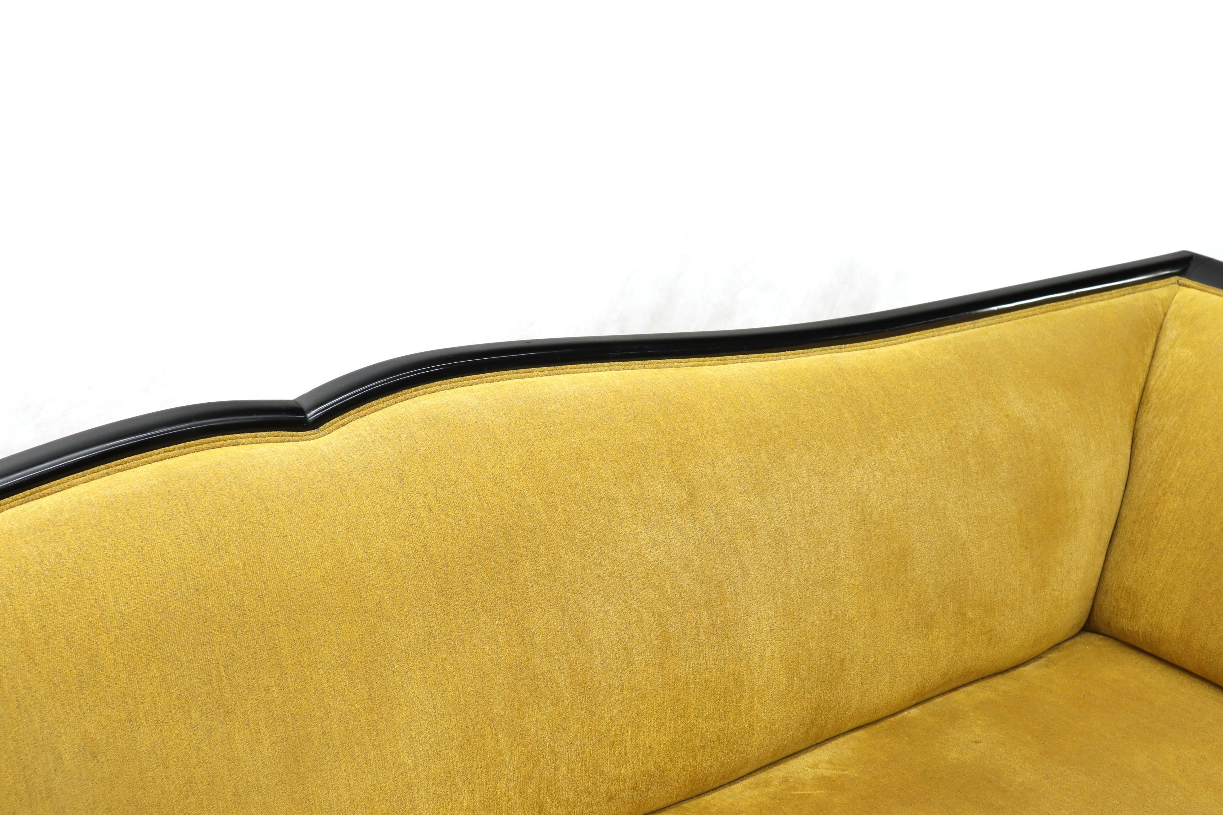 Large French Art Deco Rosewood Sofa in Gold Upholstery Scalloped Edge For Sale 2