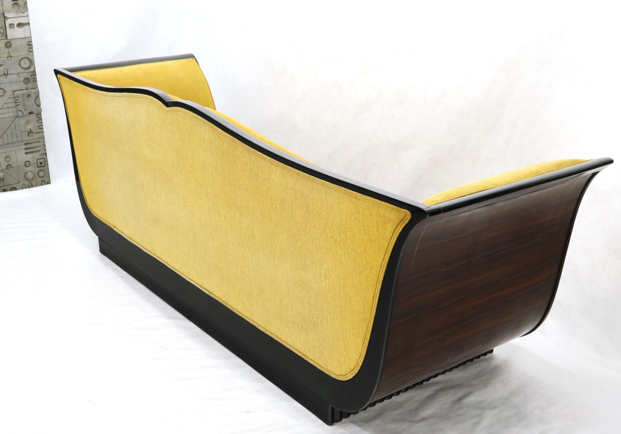 Large French Art Deco Rosewood Sofa in Gold Upholstery Scalloped Edge For Sale 4