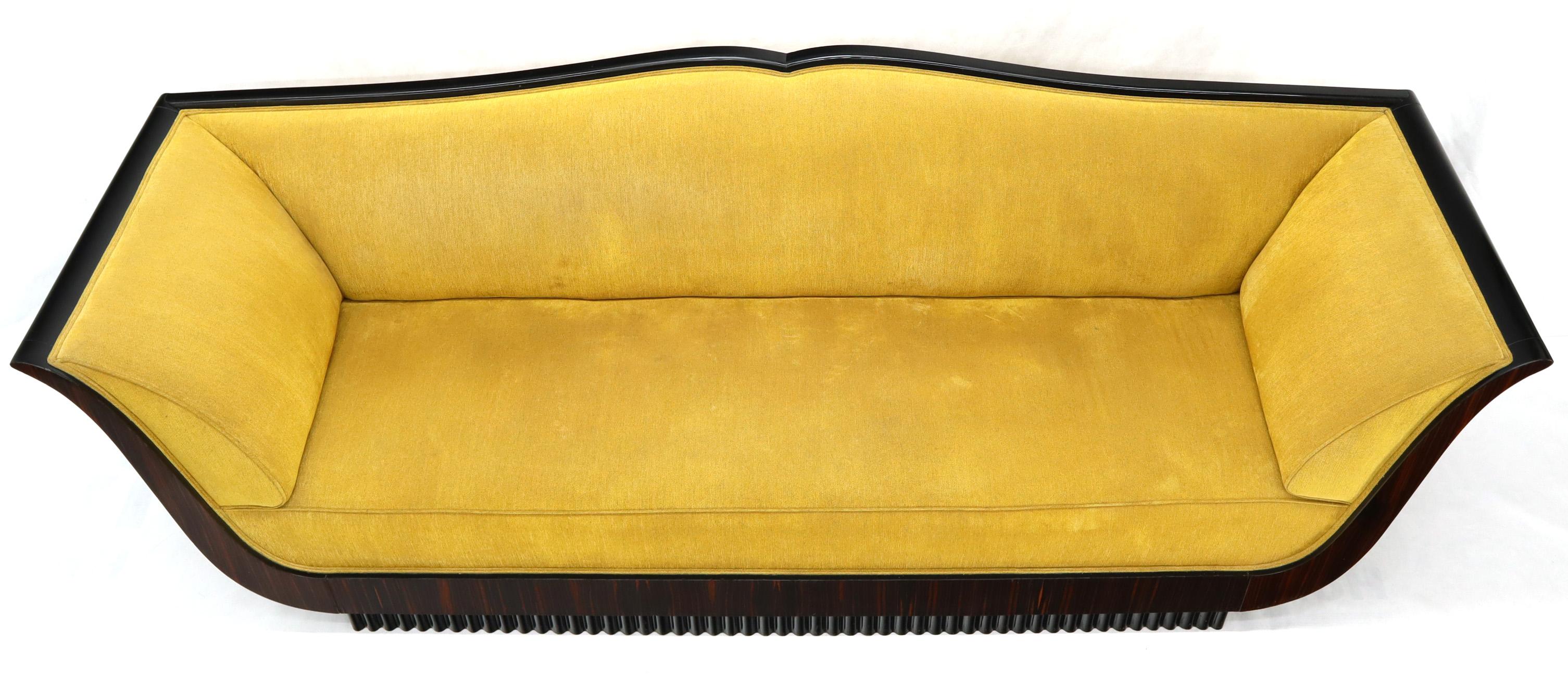 Large French Art Deco Rosewood Sofa in Gold Upholstery Scalloped Edge For Sale 1