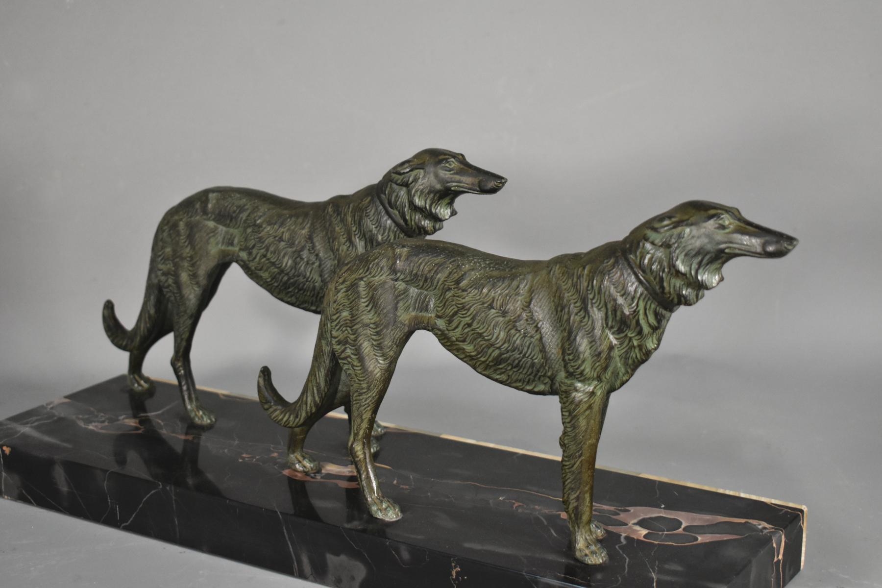 Cast Large French Art Deco Sculpture Borzoi Dogs For Sale