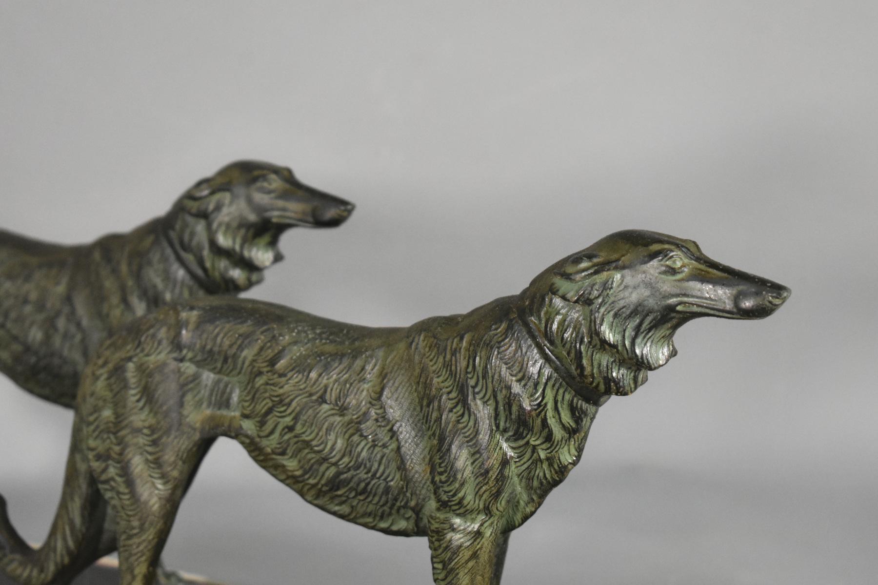 20th Century Large French Art Deco Sculpture Borzoi Dogs For Sale
