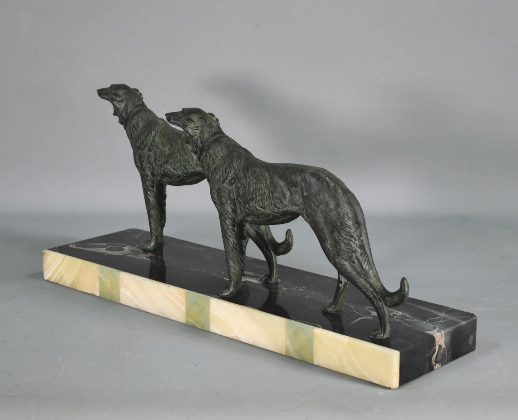 Spelter Large French Art Deco Sculpture Borzoi Dogs For Sale