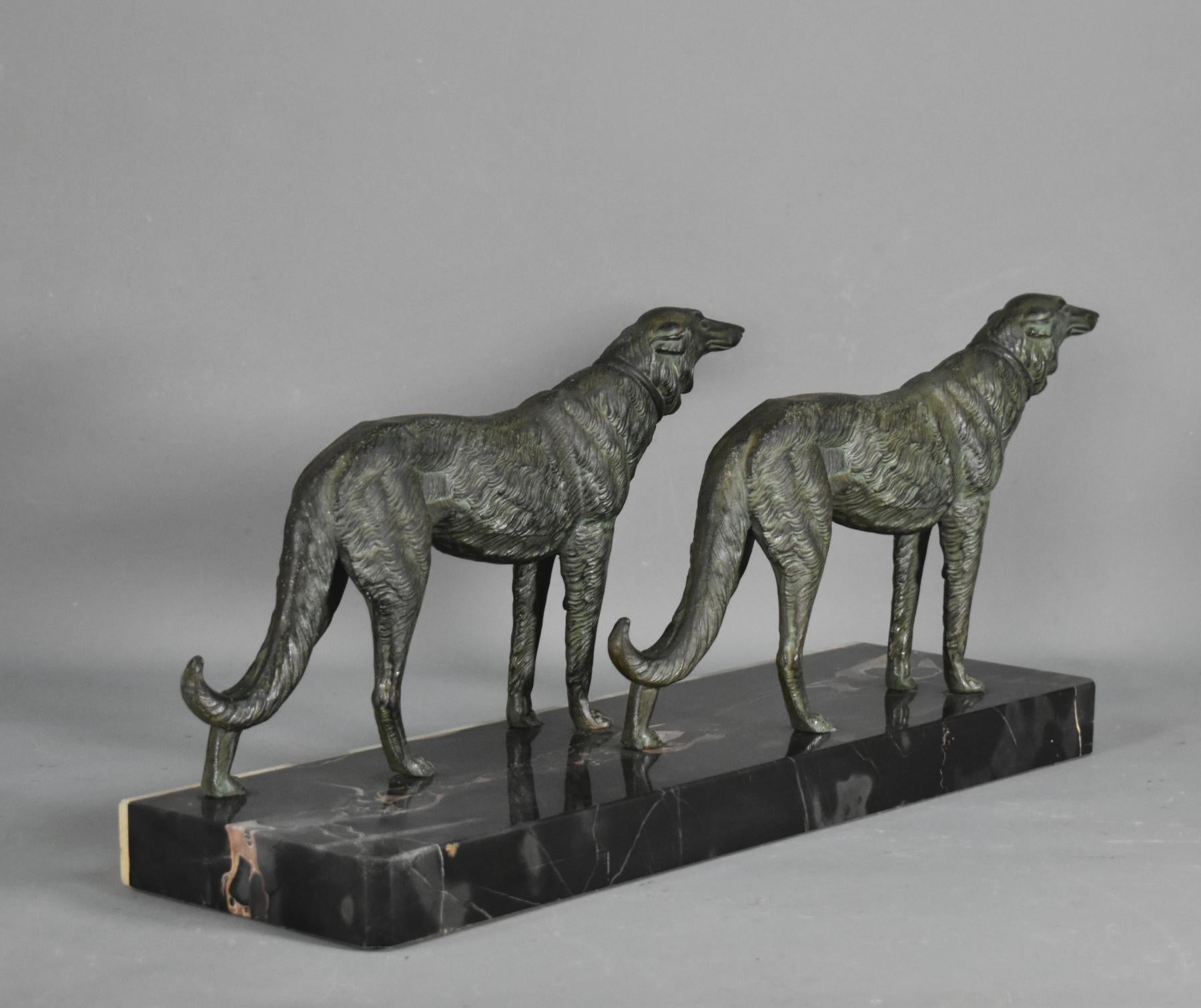 Large French Art Deco Sculpture Borzoi Dogs For Sale 1