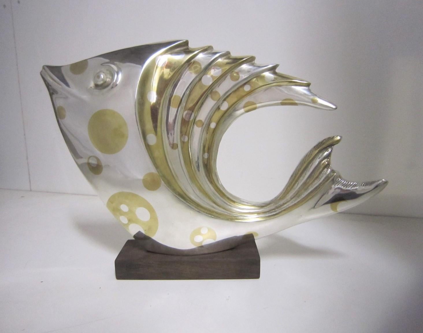 20th Century Large French Art Deco Silver and Parcel-Gilt Bronze Fish Sculpture, M.L Simard For Sale