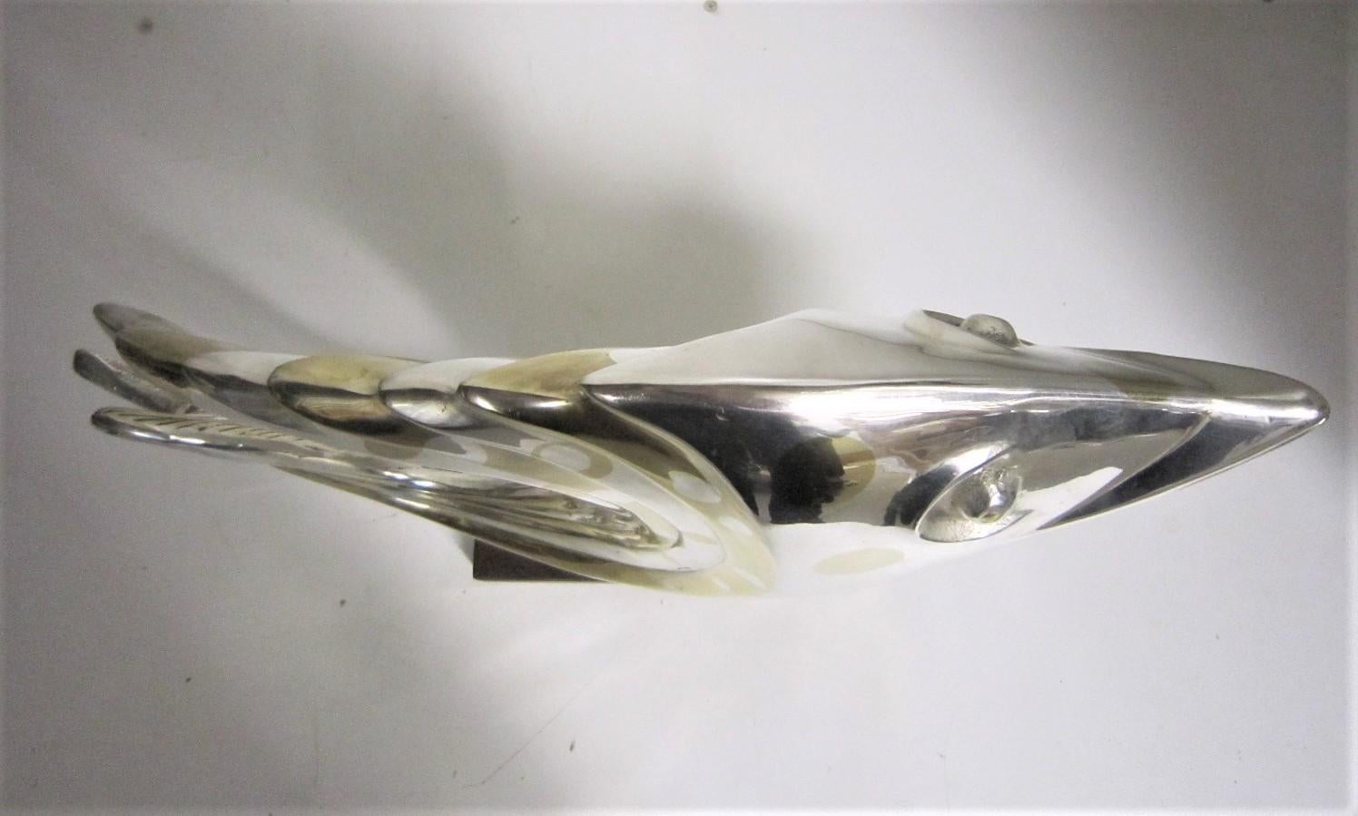 Large French Art Deco Silver and Parcel-Gilt Bronze Fish Sculpture, M.L Simard For Sale 1