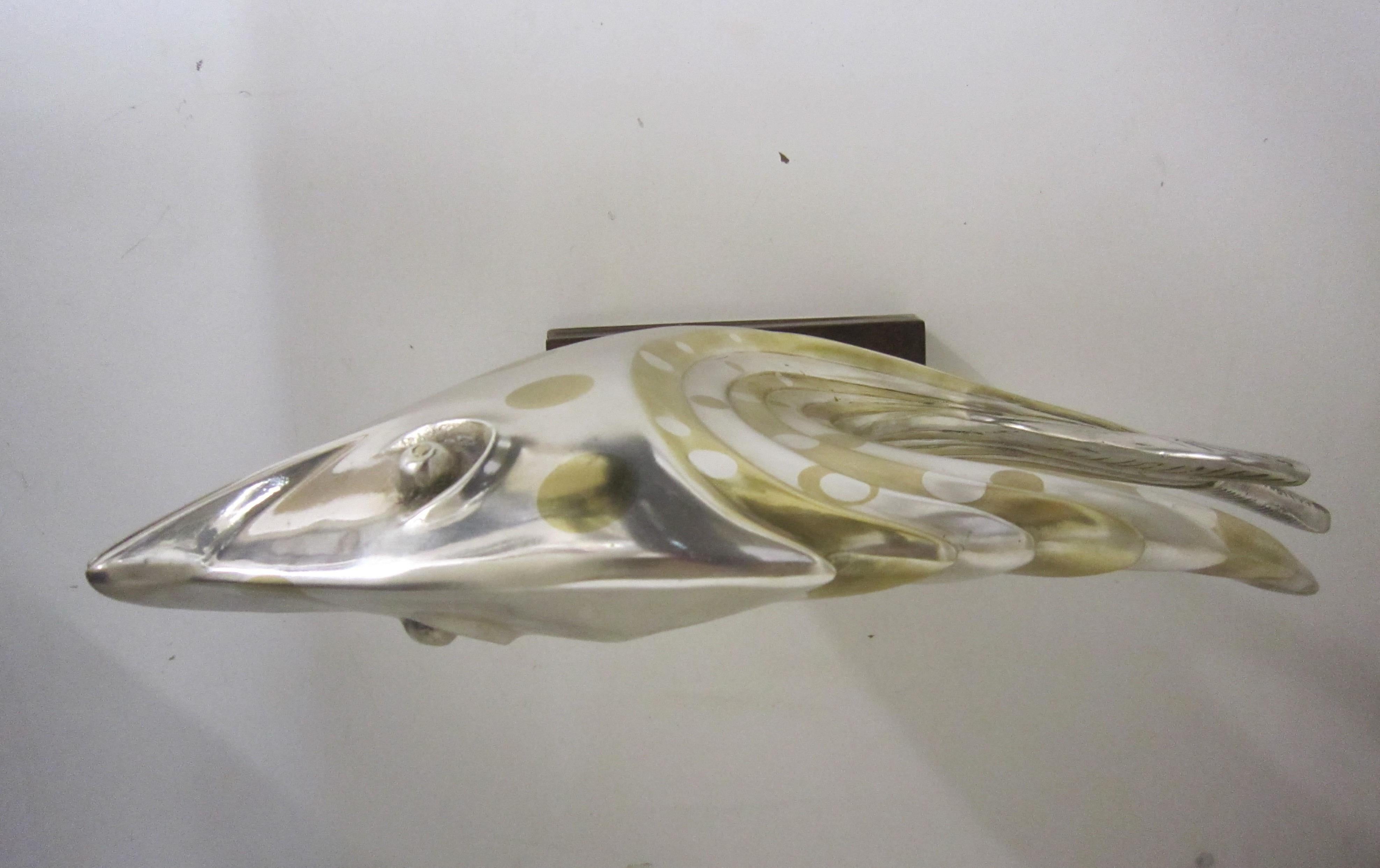 Large French Art Deco Silver and Parcel-Gilt Bronze Fish Sculpture, M.L Simard For Sale 2