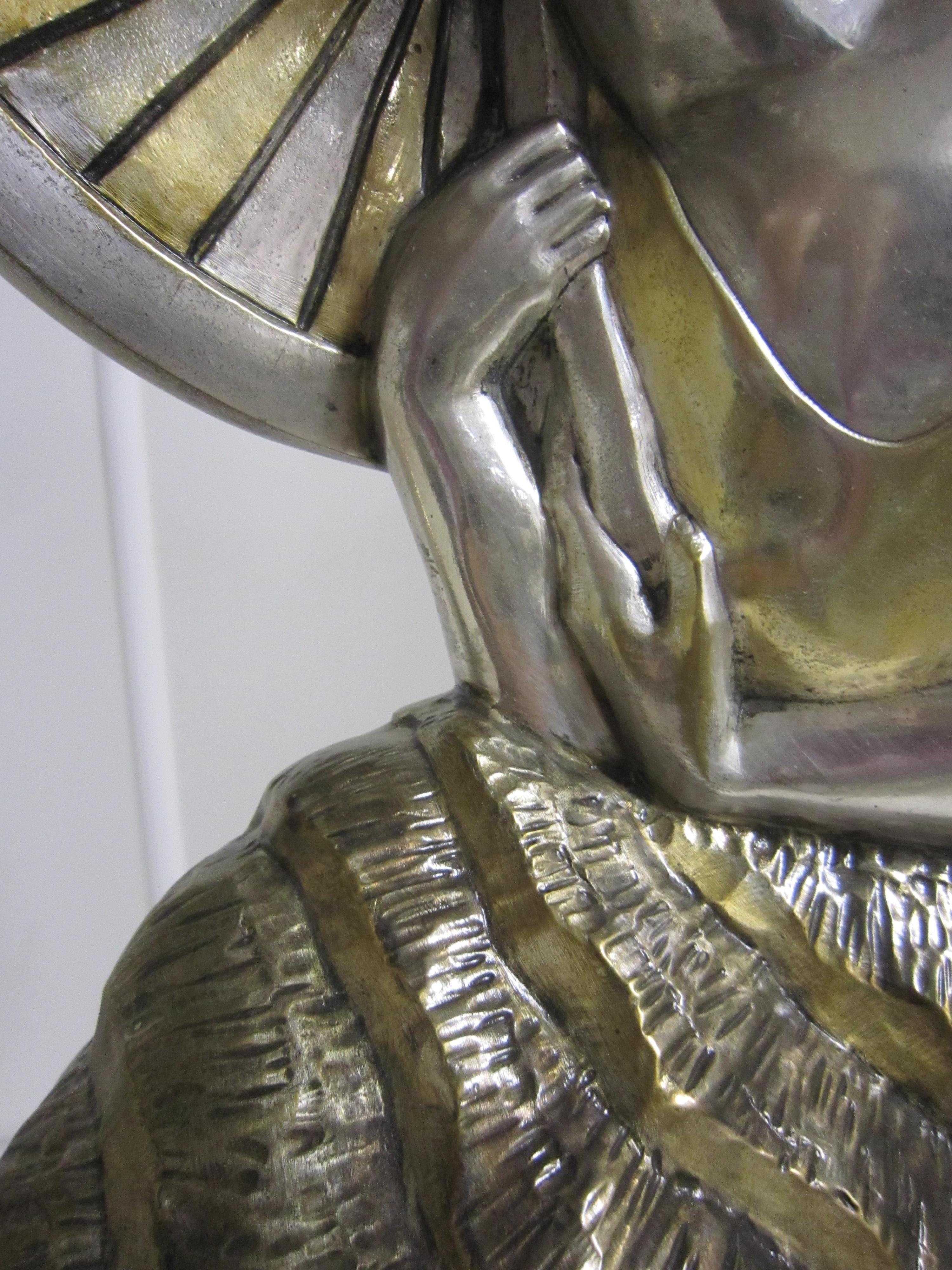 Große französische Art-Déco-Frau in Kanus, Silber und vergoldete Bronze, M.L Simard im Angebot 4