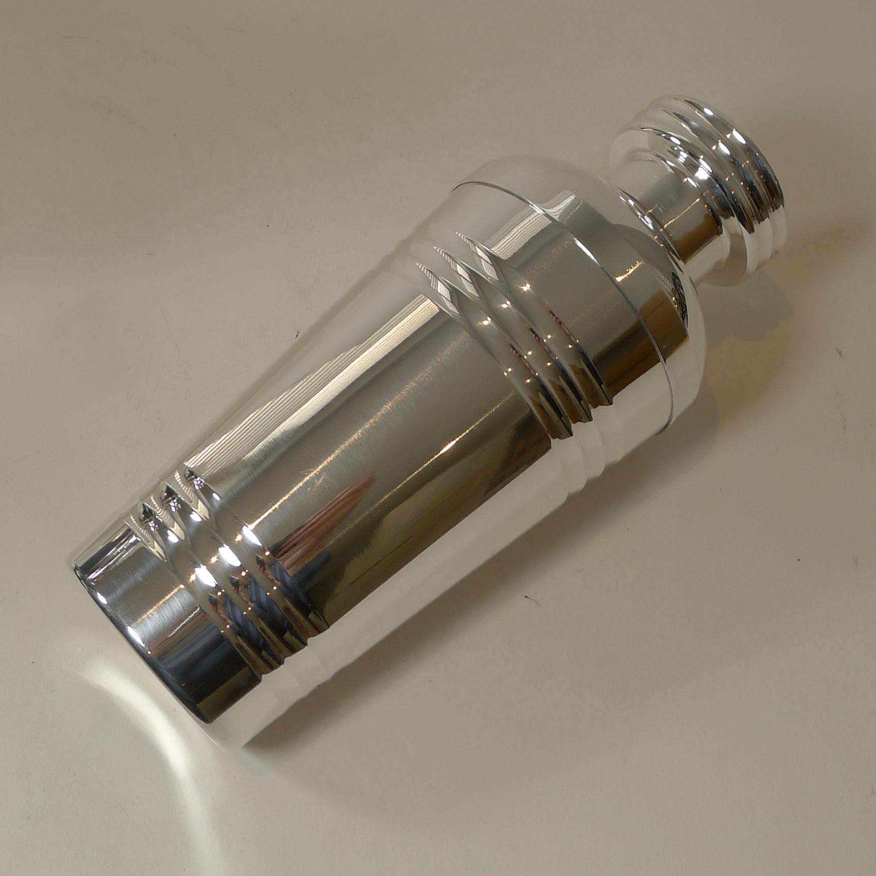 Early 20th Century Large French Art Deco Silver Plated Cocktail Shaker, c.1925