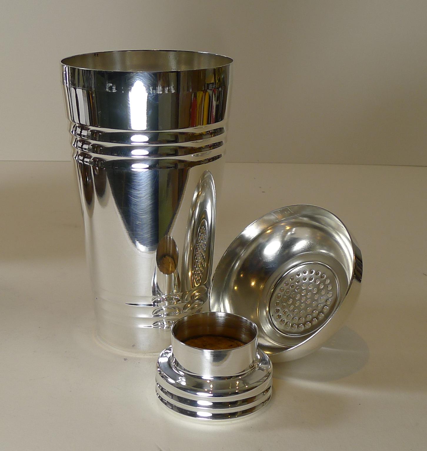 Large French Art Deco Silver Plated Cocktail Shaker, c.1925 5