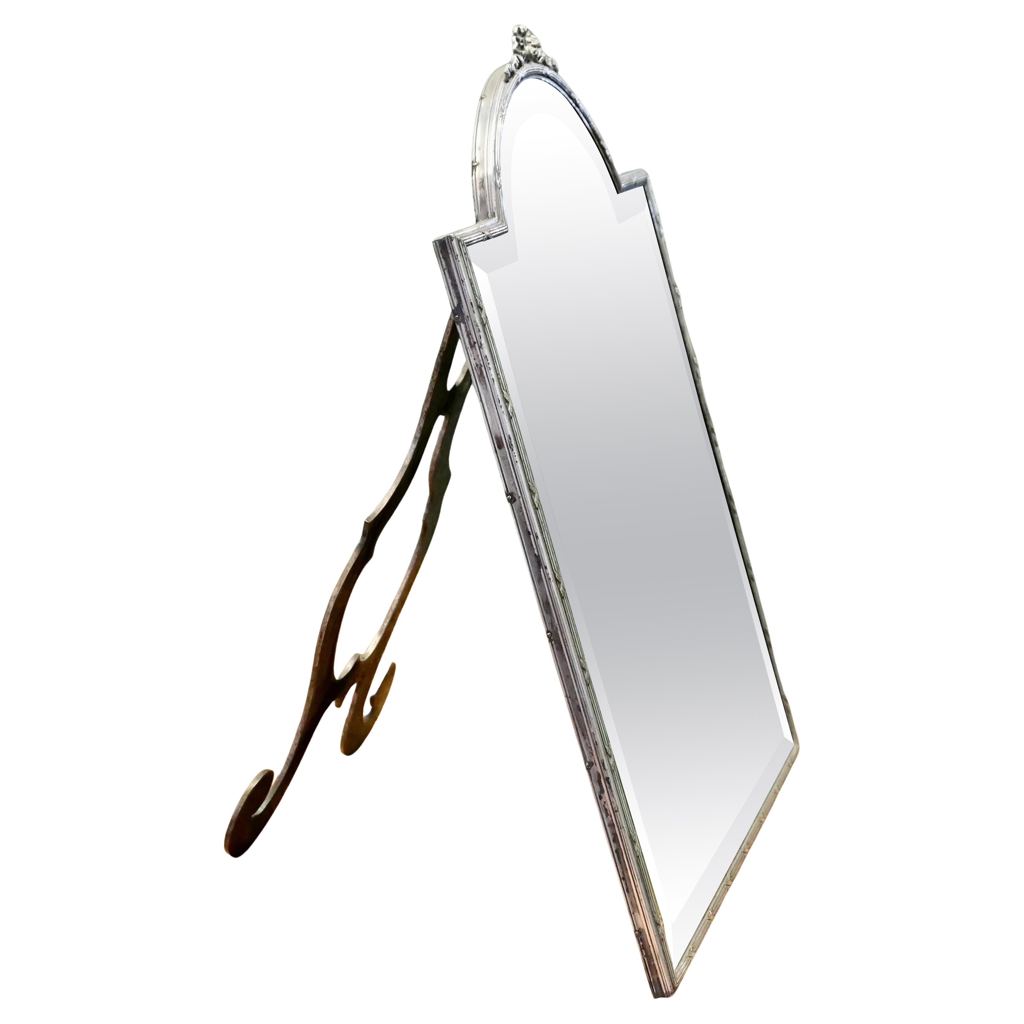 Großer französischer Art Deco Silber Toiletten- oder Eitelkeitsspiegel