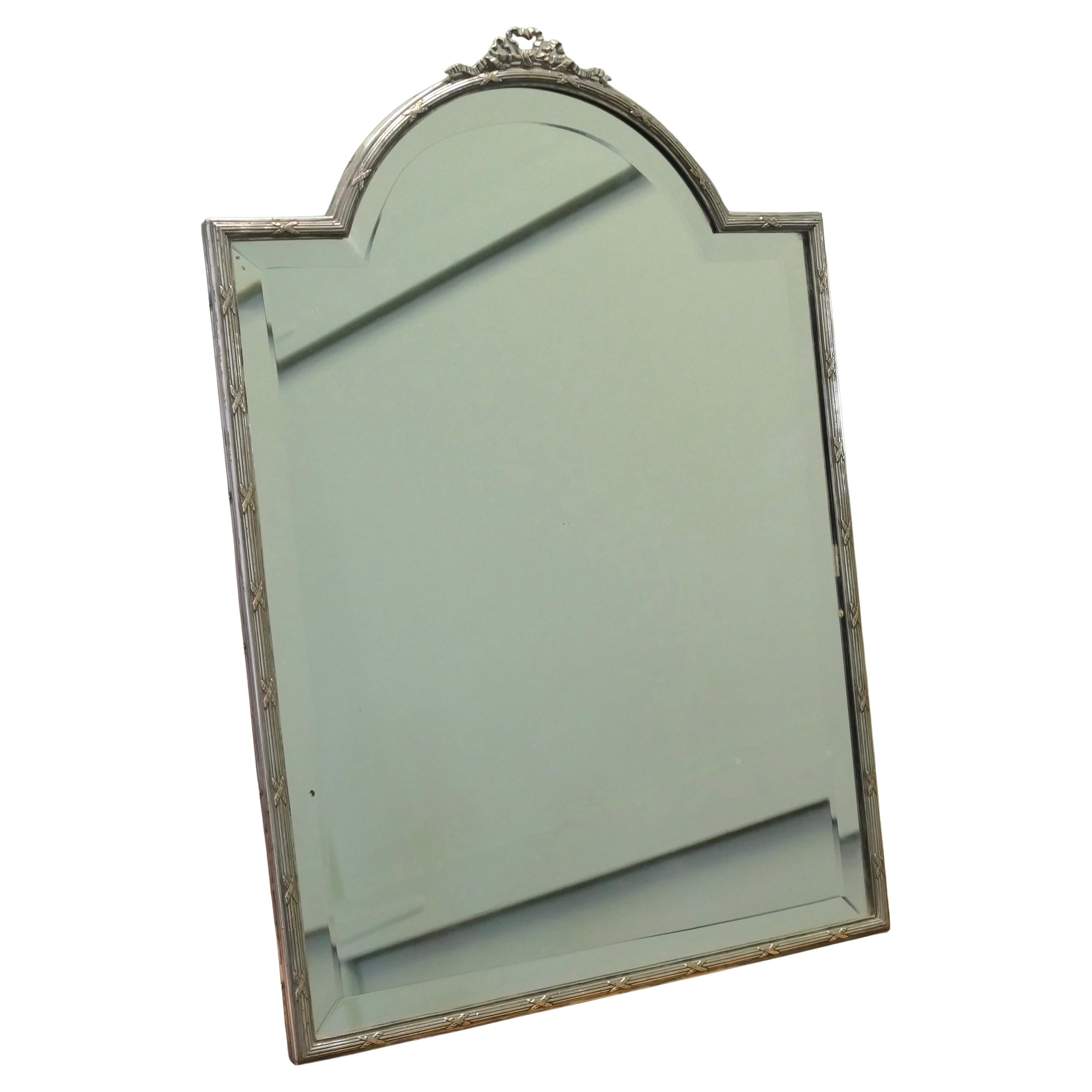 Large French Art Deco Silver Toilet or Vanity Mirror