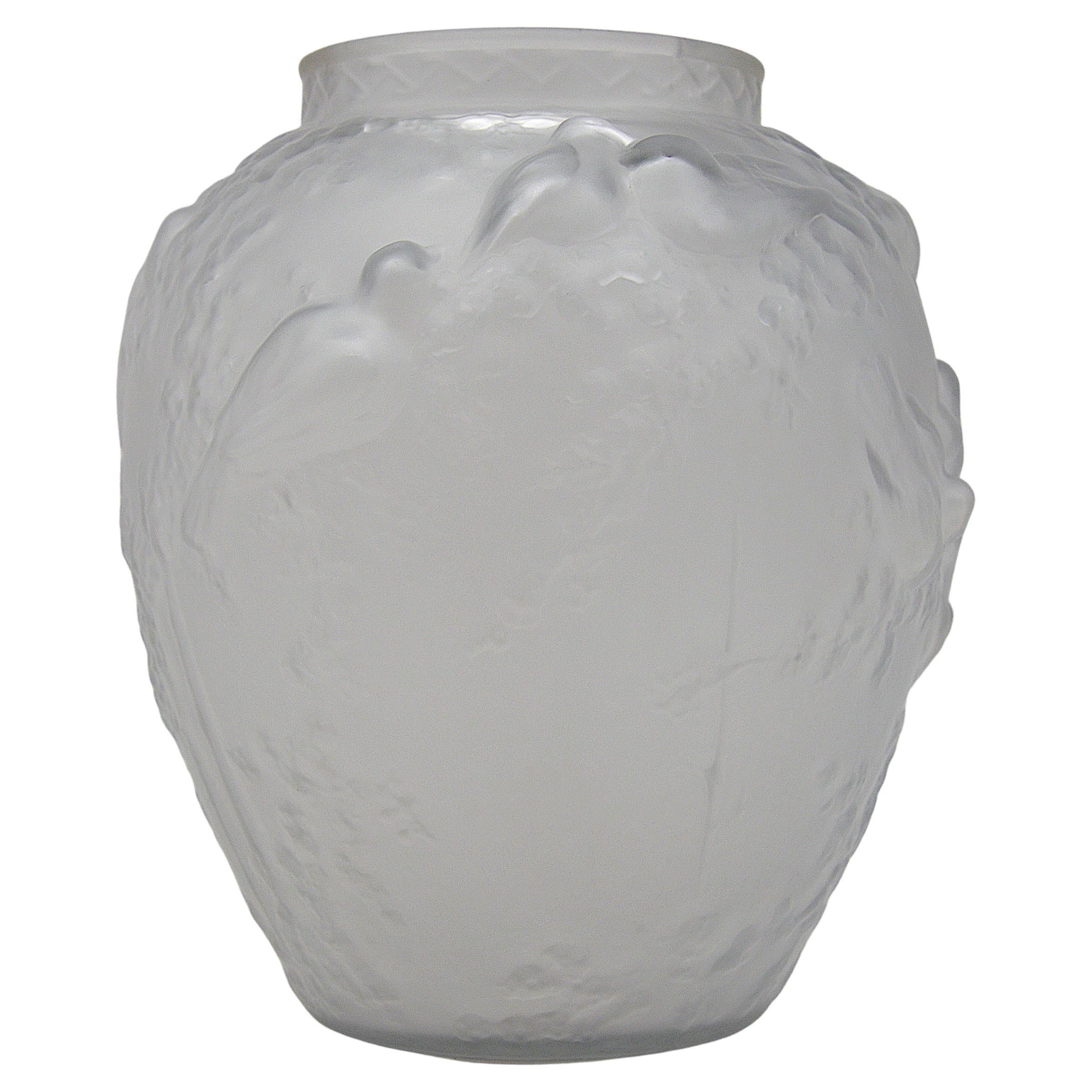 Pair of French Art Deco Frosted Glass Thistle Vases signed Etling at