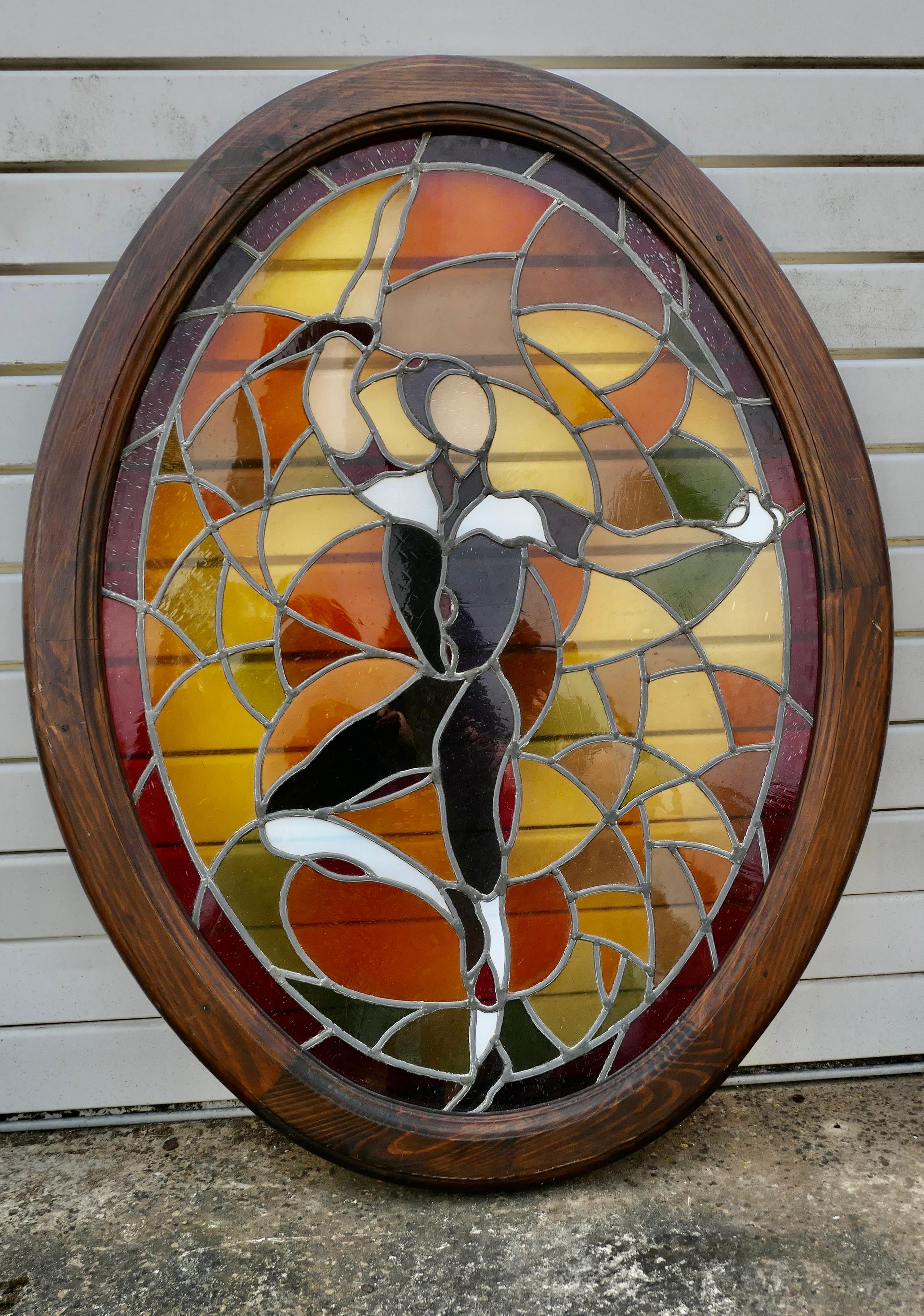 Large French Art Deco Stained Glass Panel for a Window or Door In Good Condition For Sale In Chillerton, Isle of Wight
