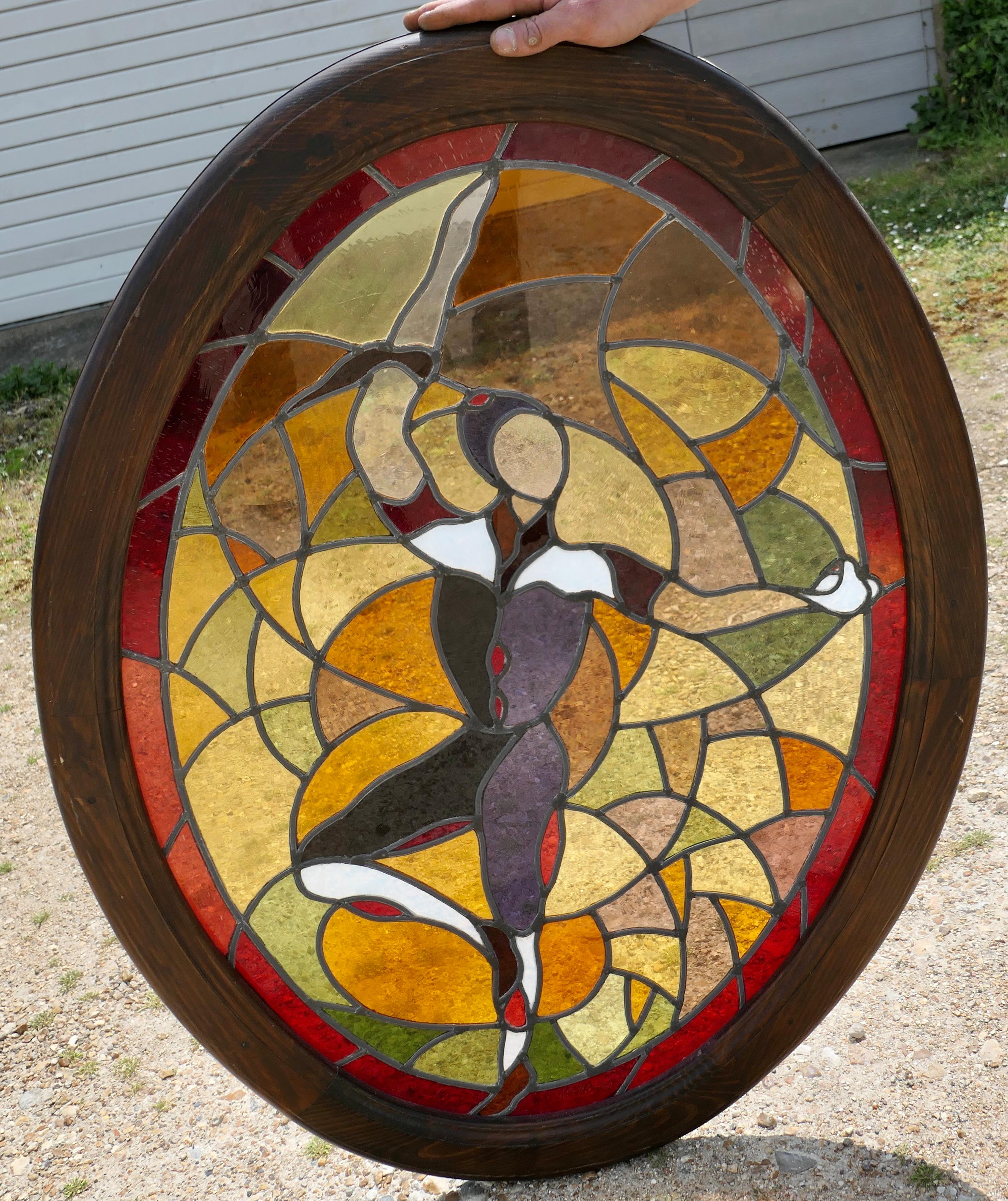 Große französische Art-Déco-Glasmalereiplatte für ein Fenster oder eine Tür    (Glaskunst) im Angebot