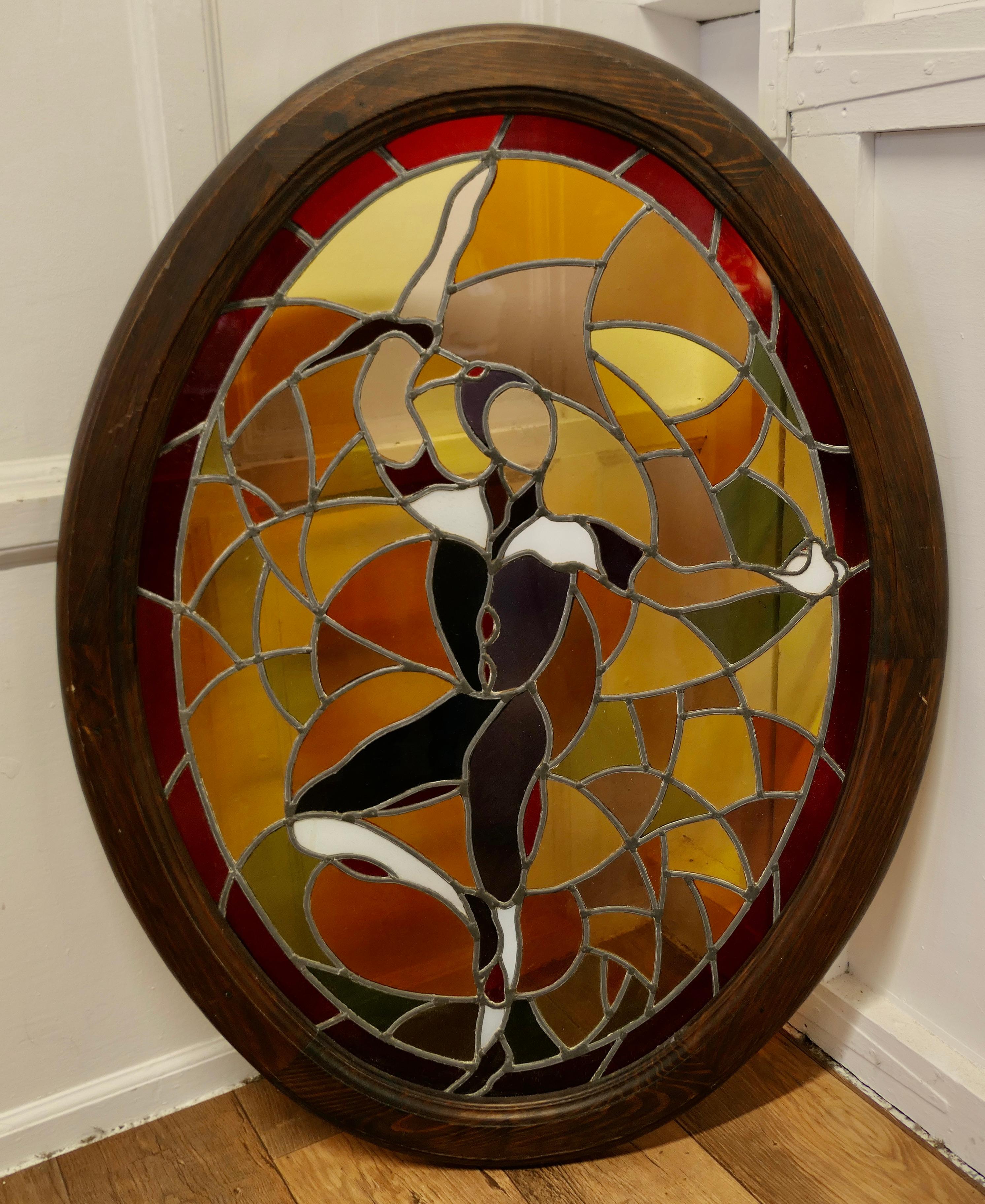 Large French Art Deco Stained Glass Panel for a Window or Door For Sale 2