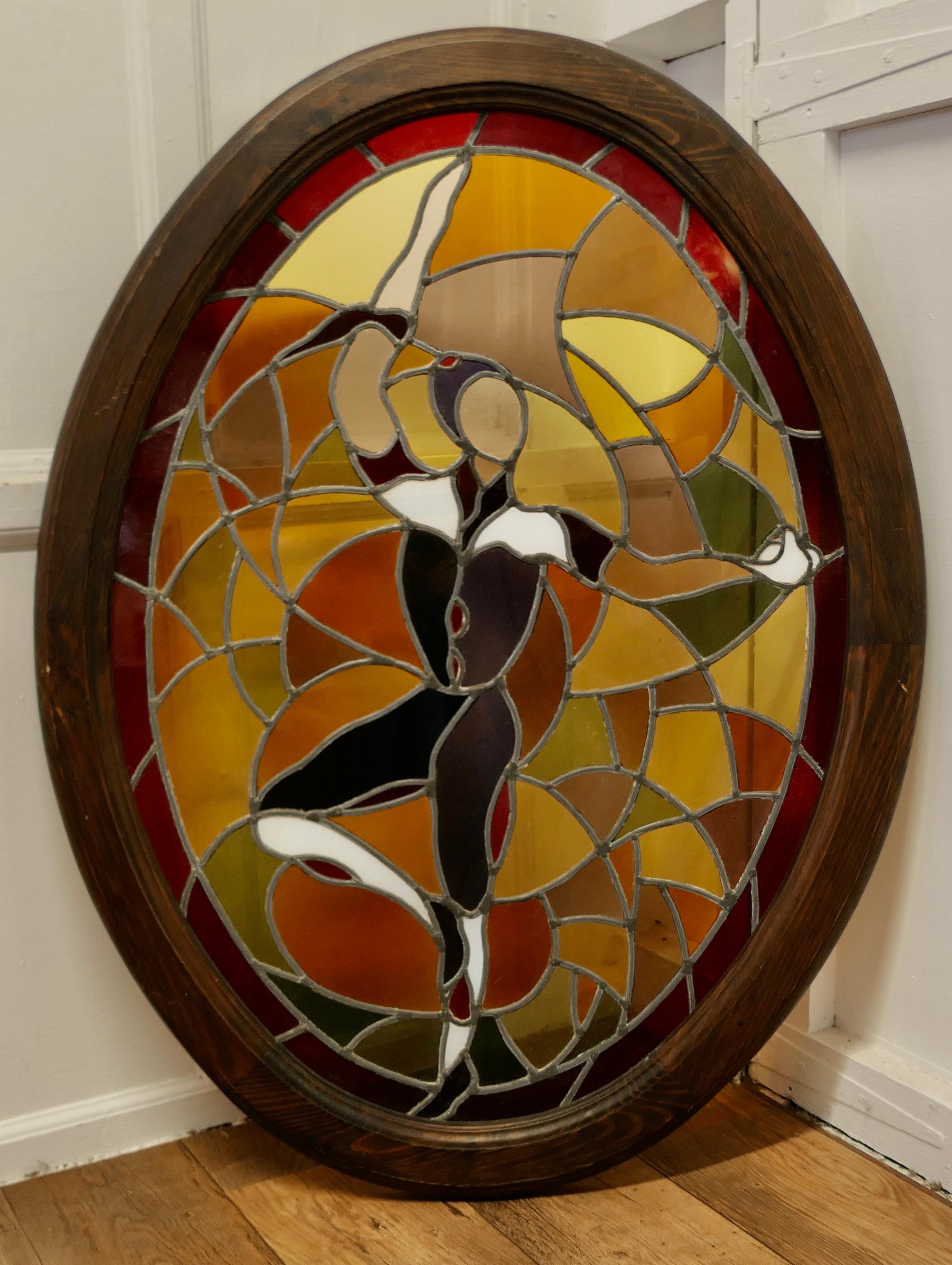 Large French Art Deco Stained Glass Panel for a Window or Door For Sale 3