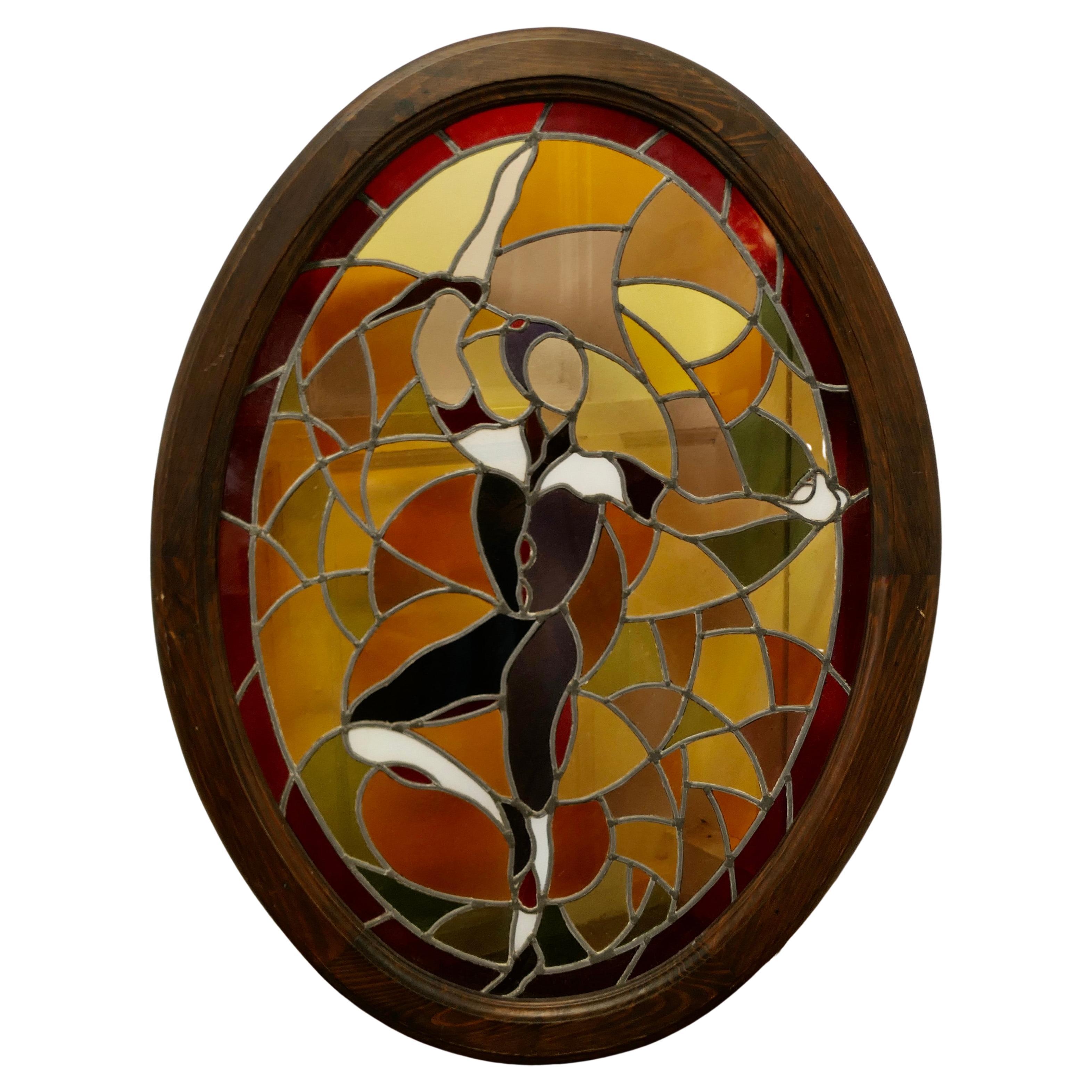 Large French Art Deco Stained Glass Panel for a Window or Door For Sale