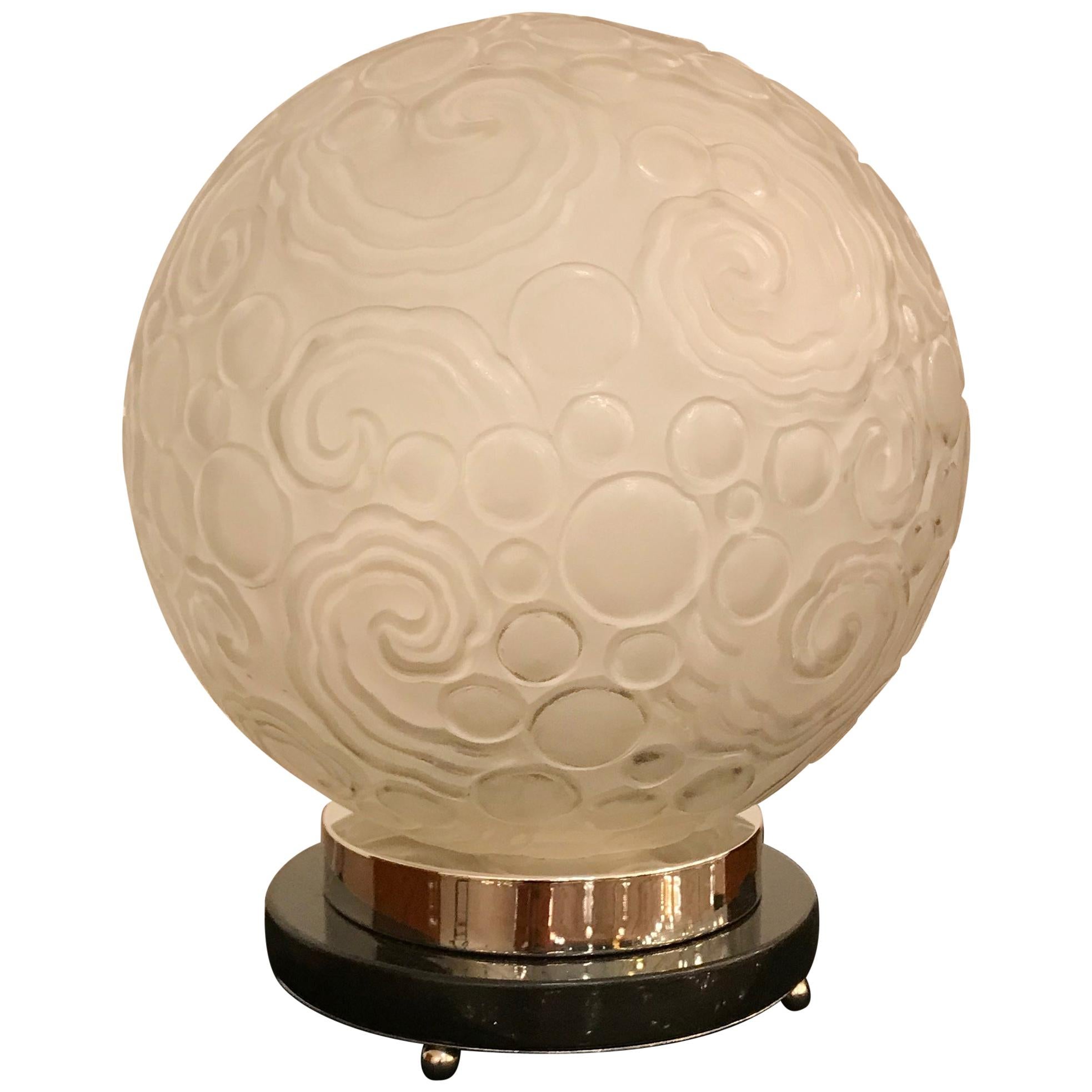 Large French Art Deco Table Lamp by Sabino with Geometric Motif