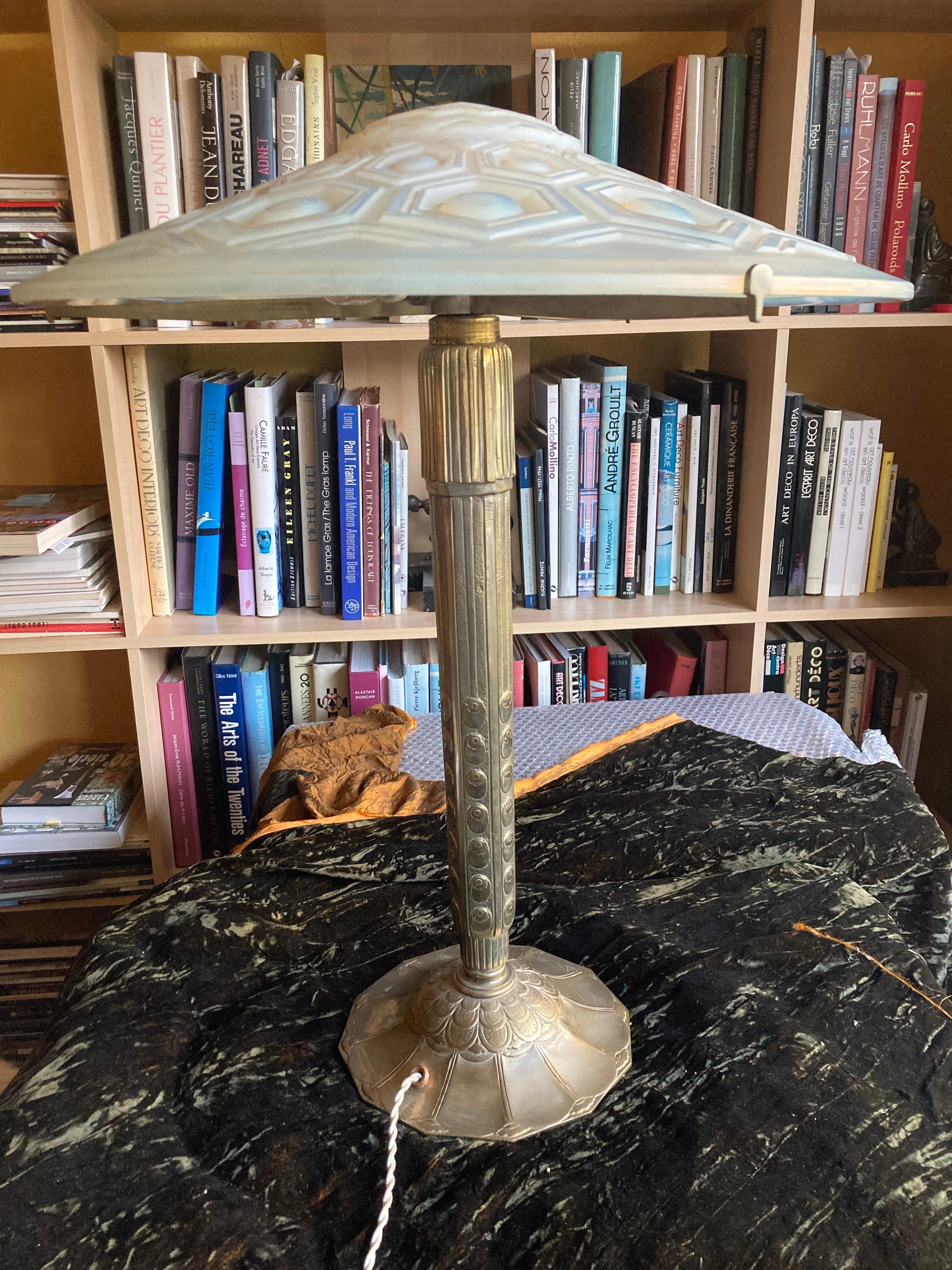 Large French Art Deco Table Lamp, Signed in the Shade A.Kovacs, France For Sale 6