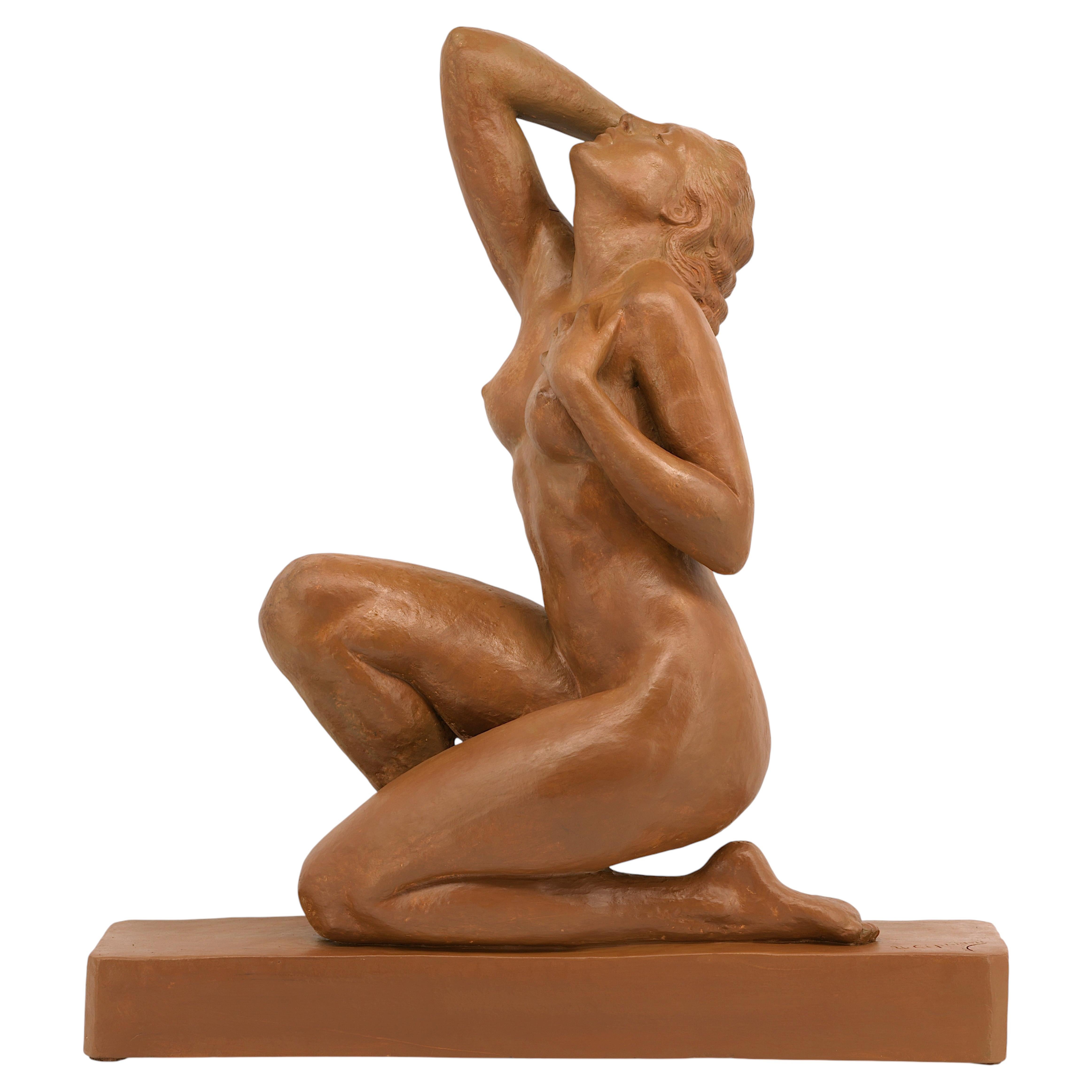 Large French Art Deco Terracotta Sculpture by Ugo Cipriani, 1920