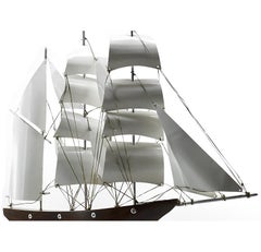 Large French Art Deco Three-Masted Barque Ship Model, 1920