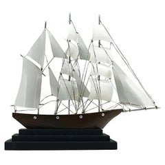 Large French Art Deco Three-Masted Barque Ship Model, 1930s