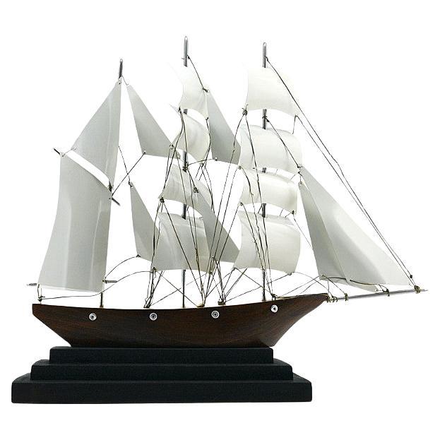 Large French Art Deco Three-Masted Barque Ship Model, 1930s For Sale
