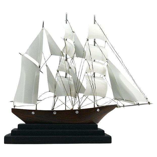 Large French Art Deco Three-Masted Barque Ship Model, 1920