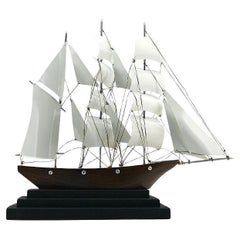 Gran maqueta de barco francés Art Decó de tres mástiles, 1920