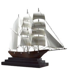 Large French Art Deco Three-Master Ship Model, 1930s