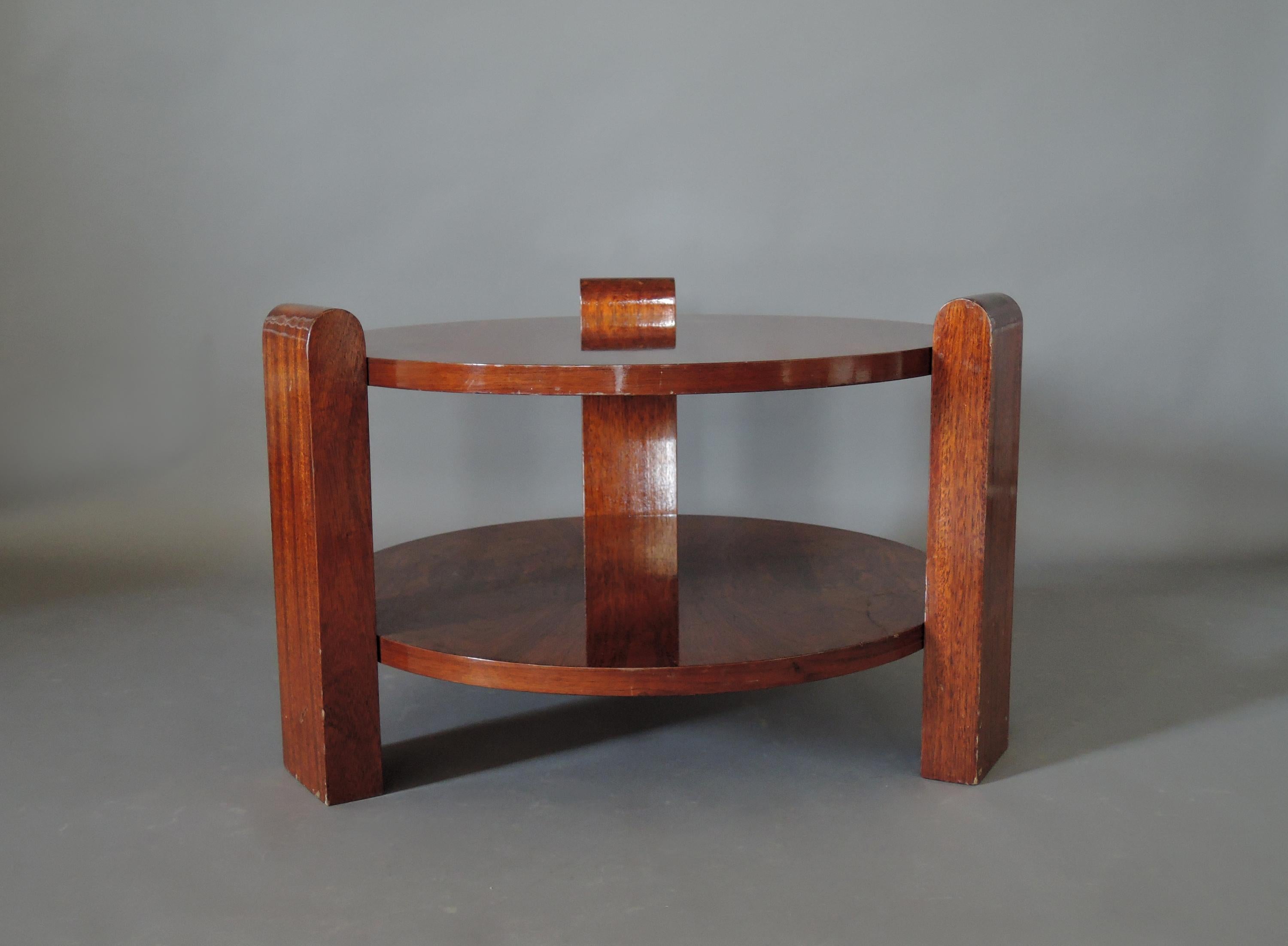 20th Century Large French Art Deco Two-Tier Walnut Gueridon For Sale
