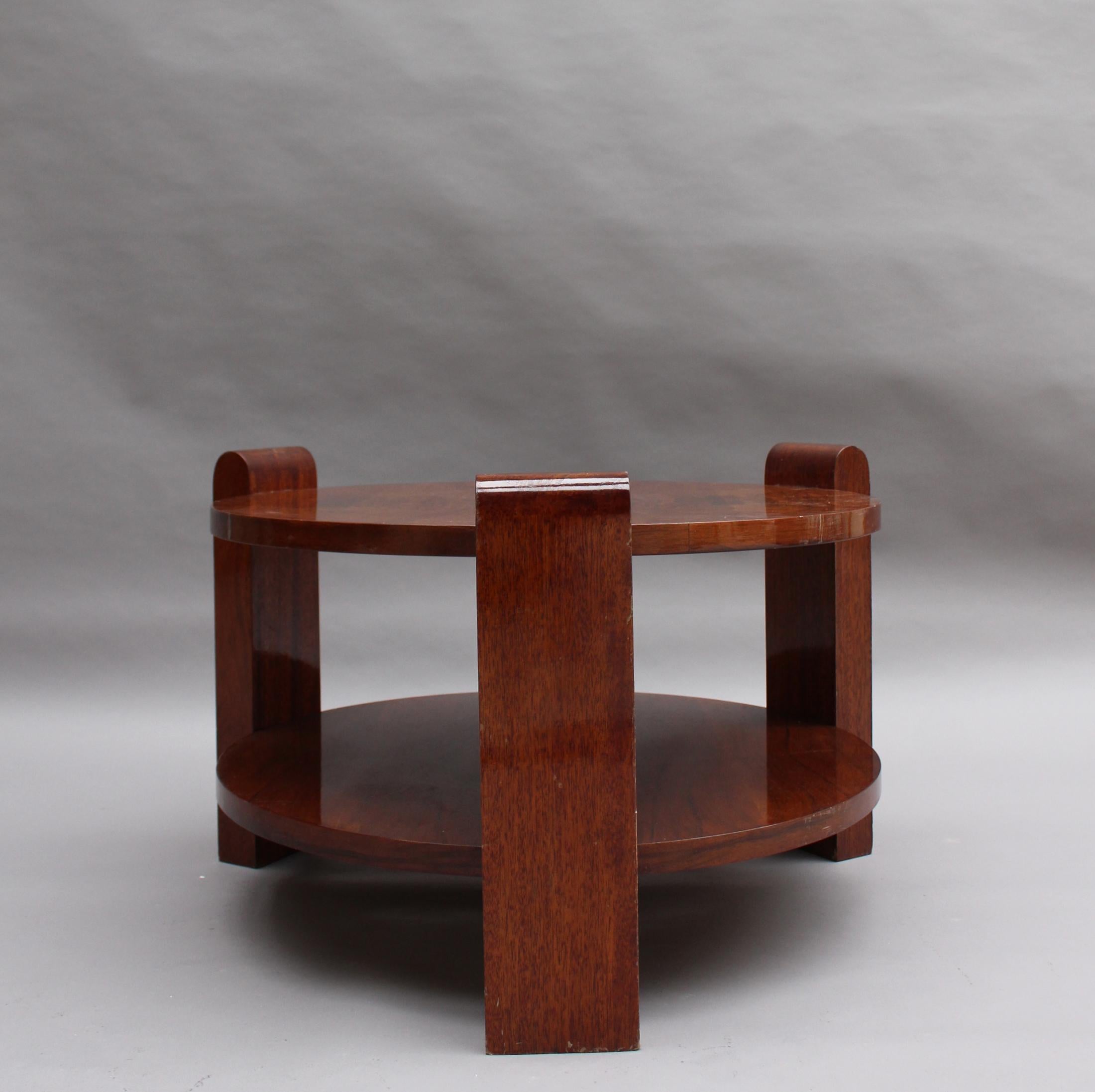 Large French Art Deco Two-Tier Walnut Gueridon For Sale 1