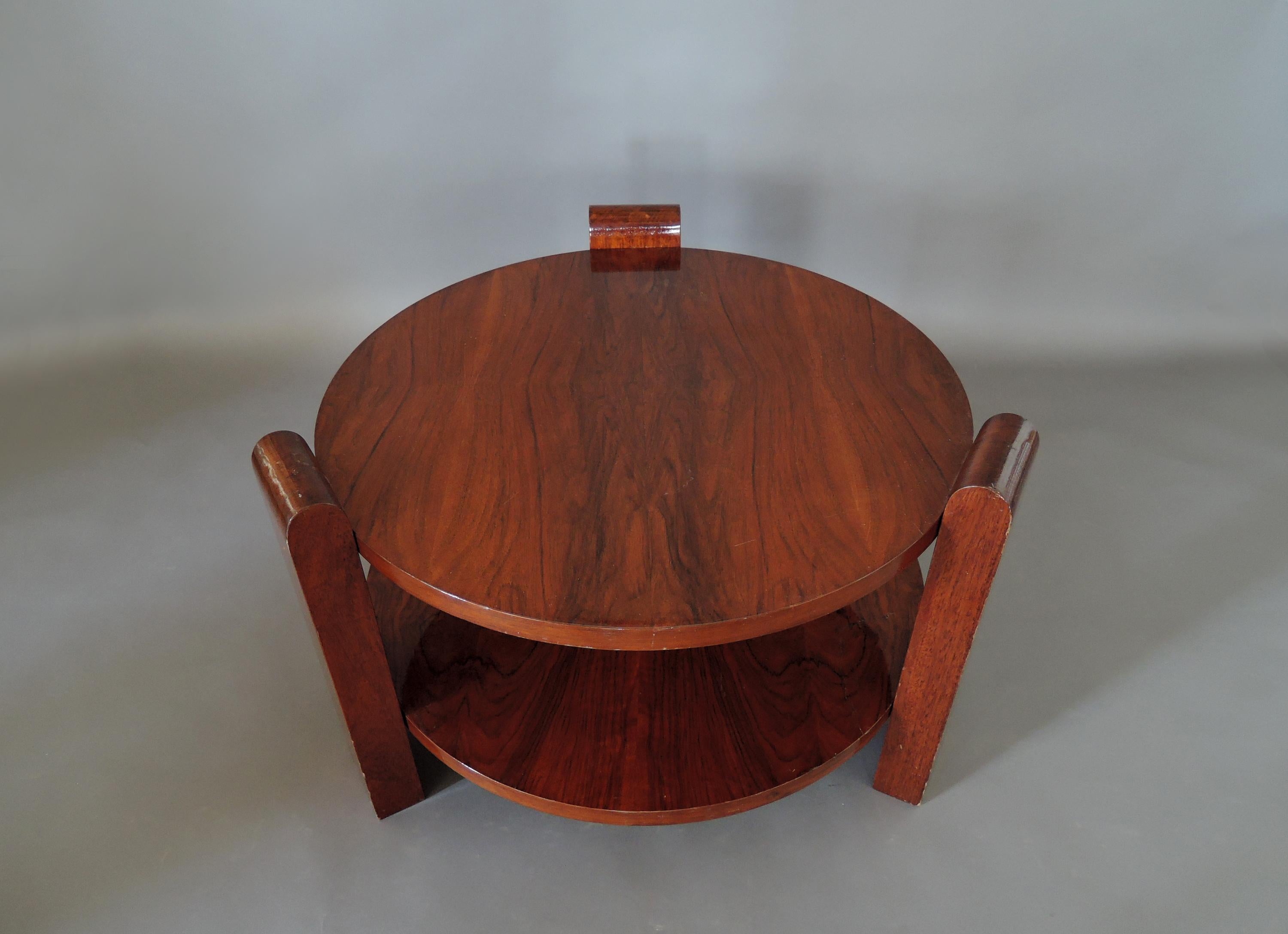 Large French Art Deco Two-Tier Walnut Gueridon For Sale 3