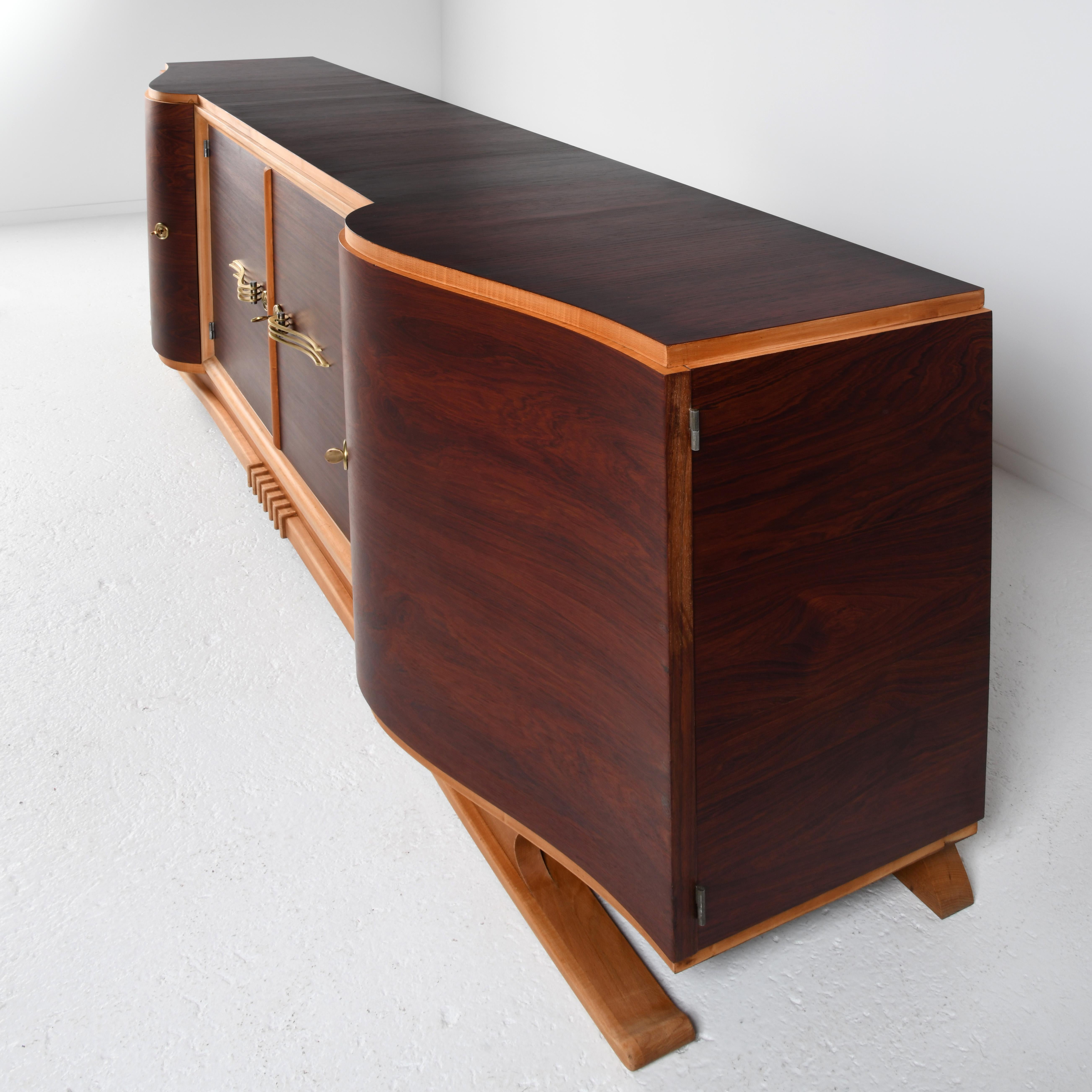 Large french Art Deco two-tones sideboard, walnut, oak, and sycamore 5