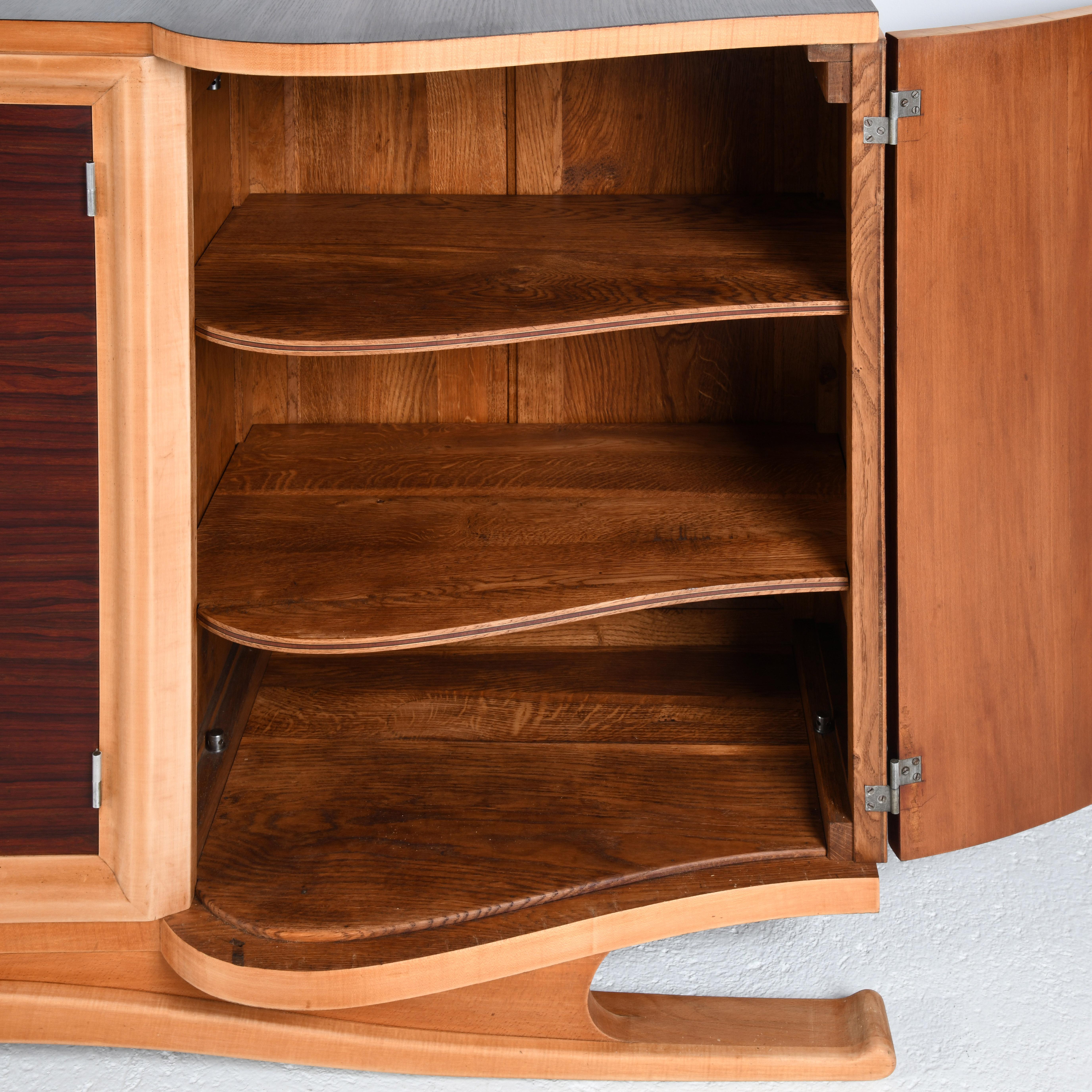 Large french Art Deco two-tones sideboard, walnut, oak, and sycamore 14