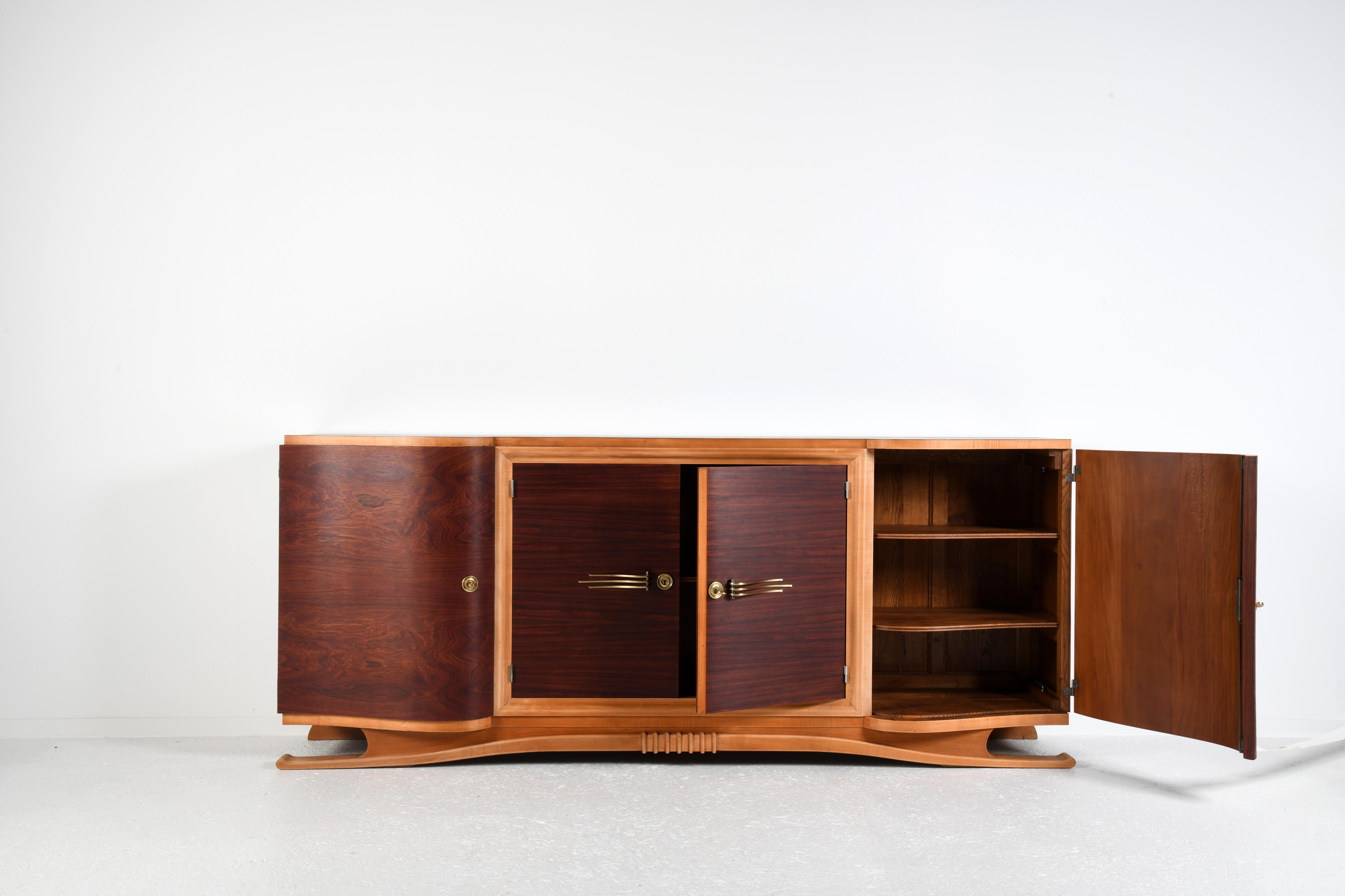 French Large french Art Deco two-tones sideboard, walnut, oak, and sycamore