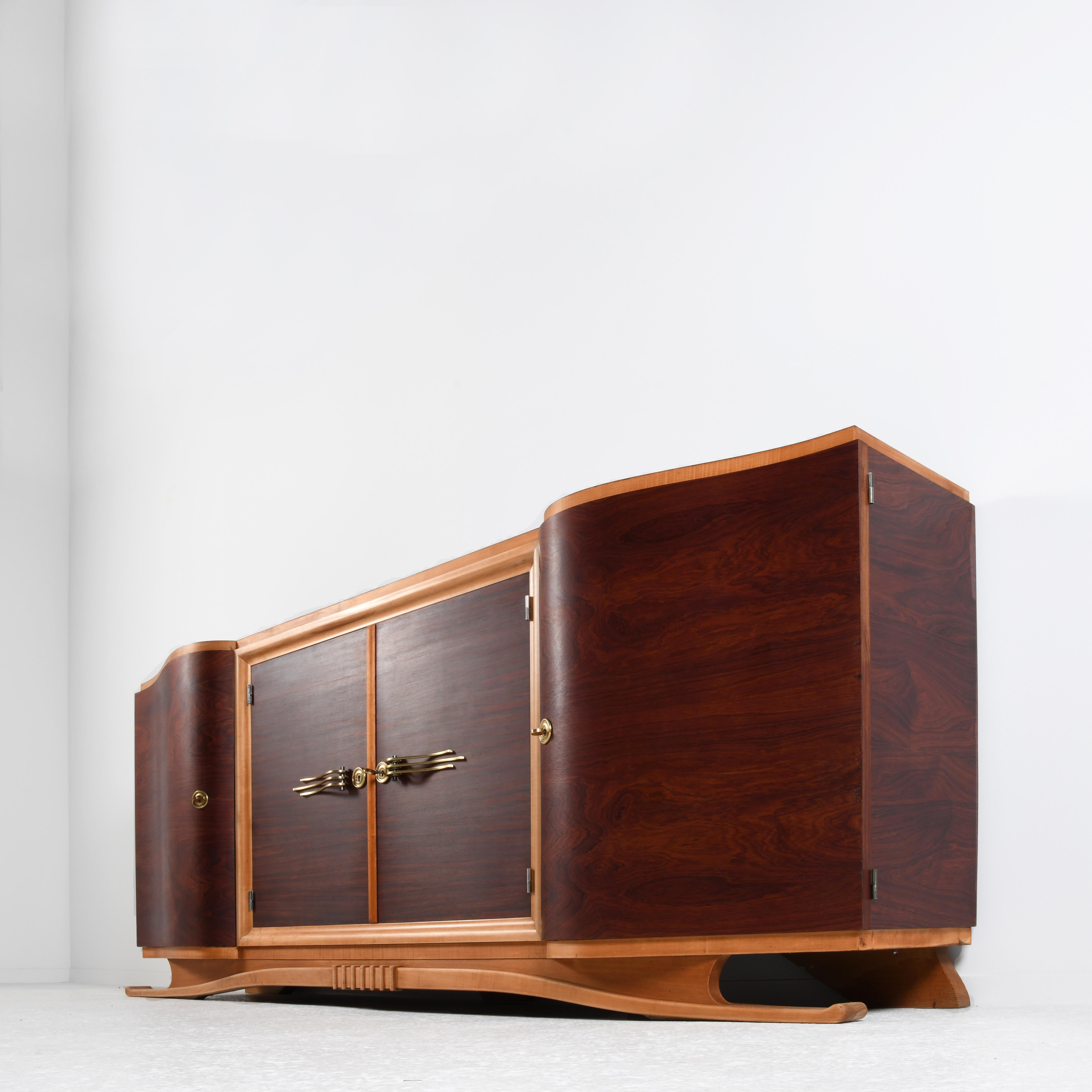 Oak Large french Art Deco two-tones sideboard, walnut, oak, and sycamore