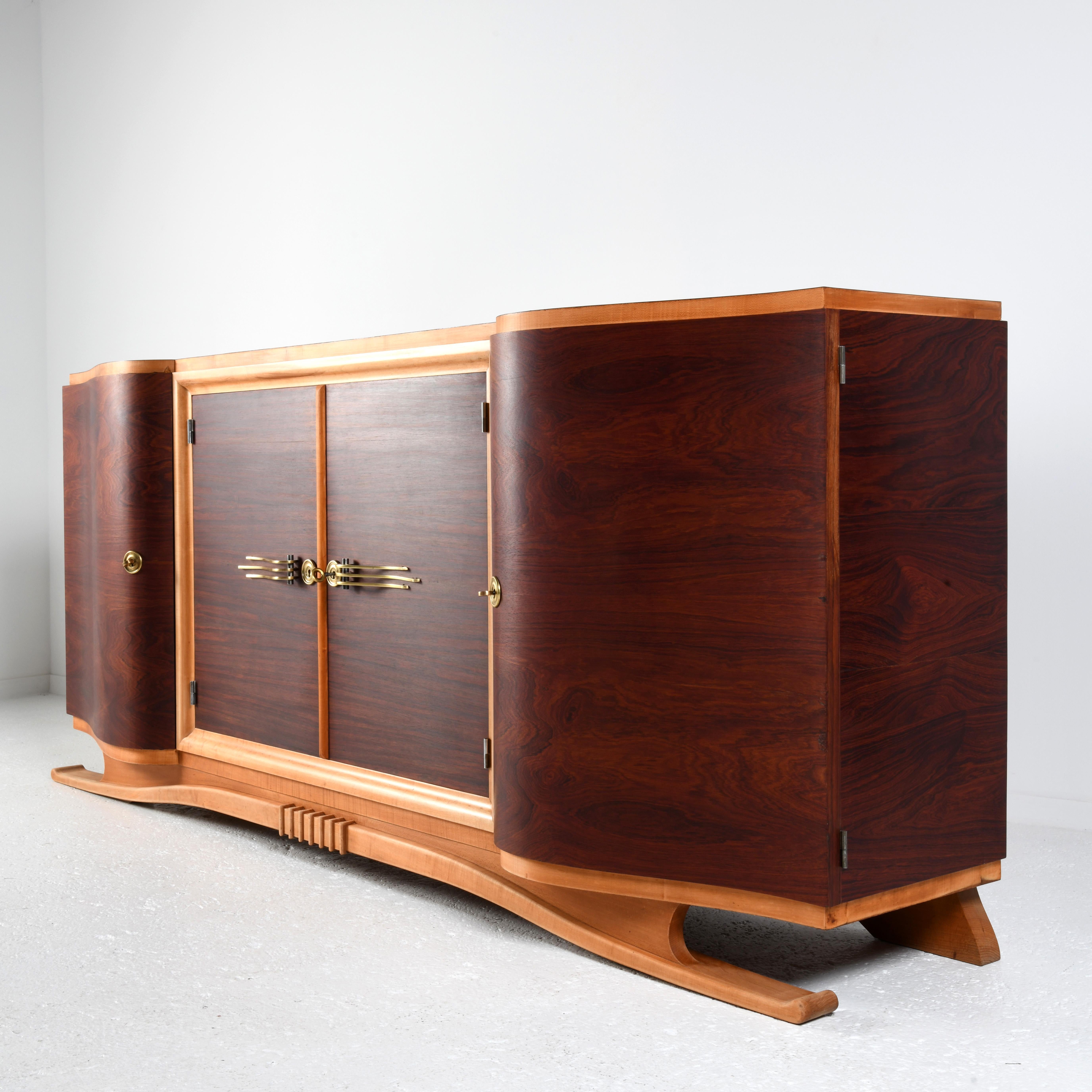 Large french Art Deco two-tones sideboard, walnut, oak, and sycamore 3