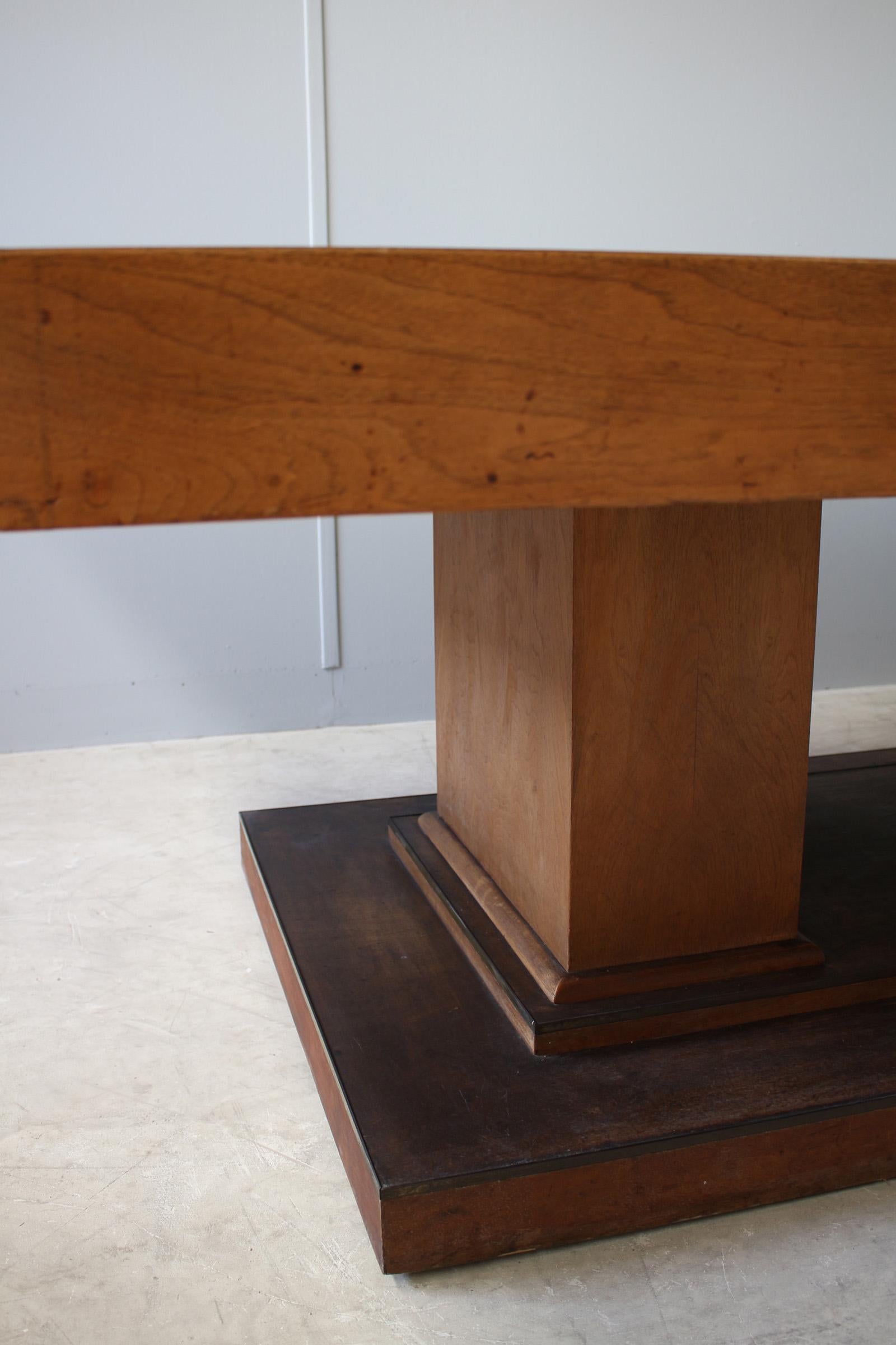 Large French Art Deco Walnut Pedestal Dining Table by Jean-Charles Moreux For Sale 3