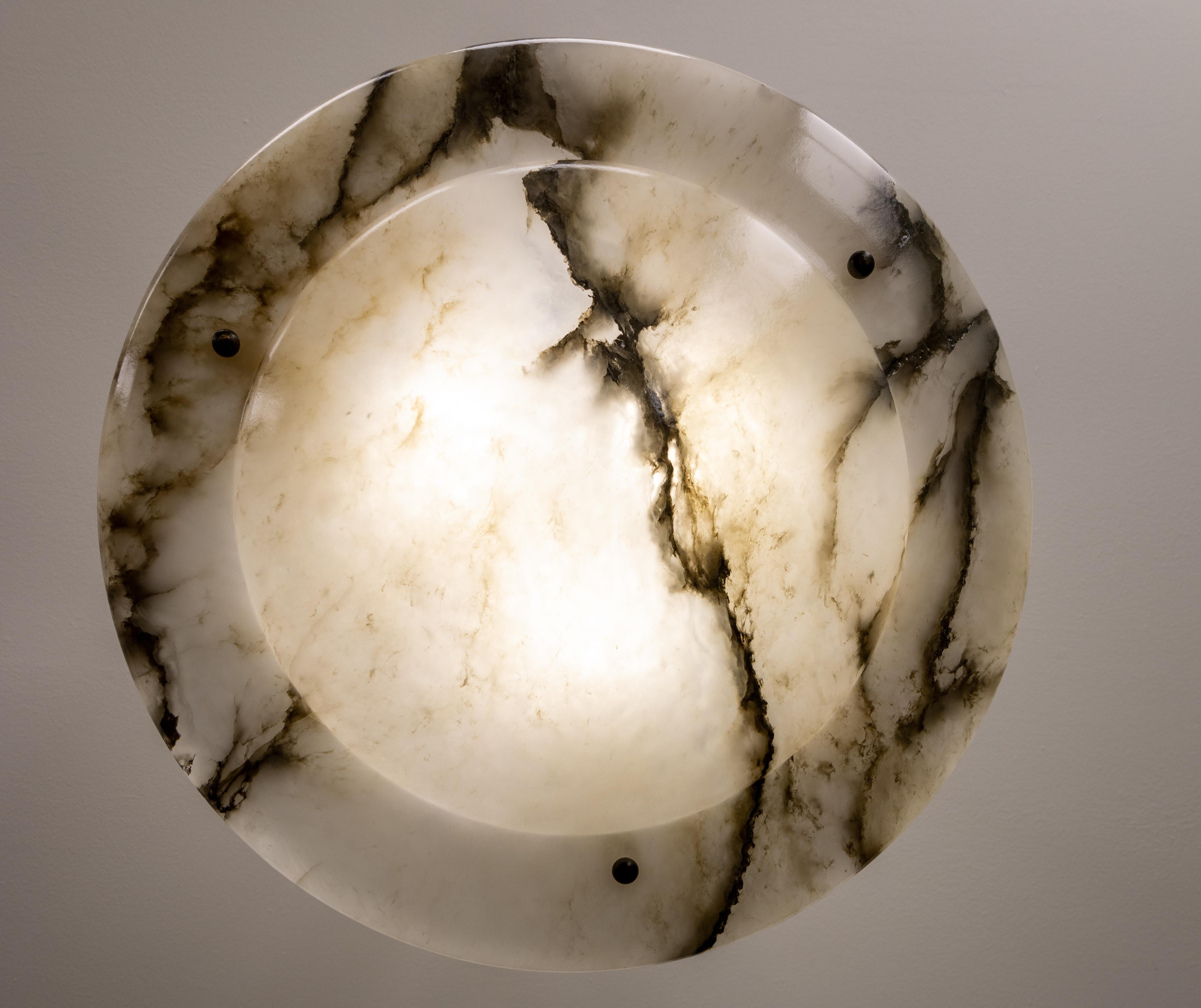 Large French Art Deco White Alabaster Pendant Light with Dark Veins, ca 1920 For Sale 3