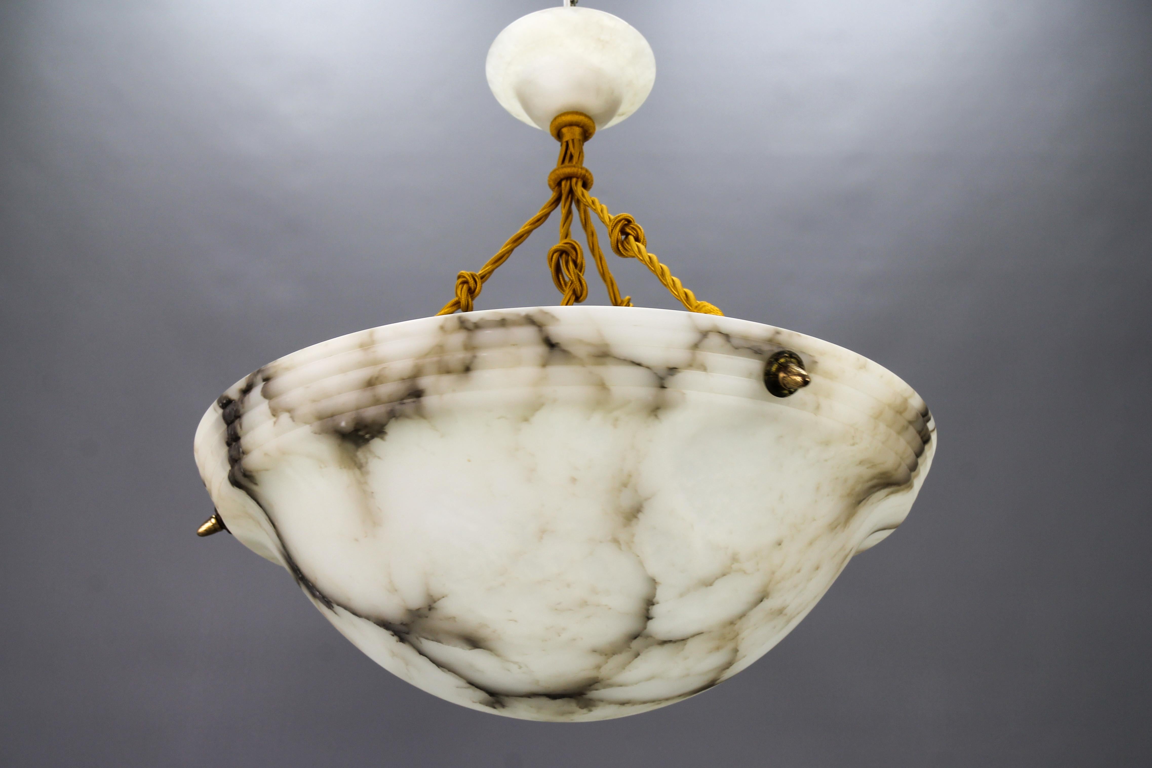 Large French Art Deco White and Black Alabaster Pendant Light Fixture, 1920 5