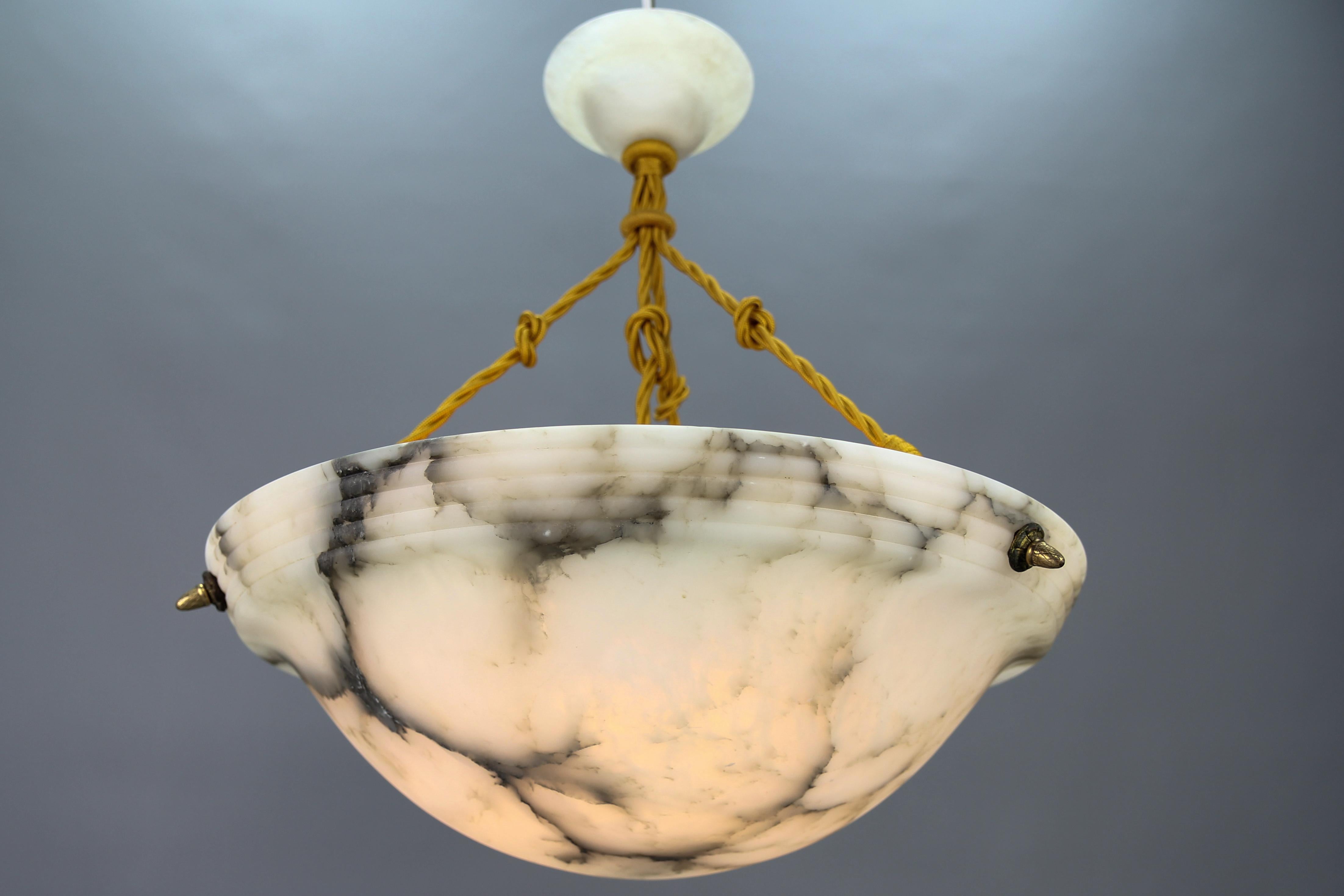 Large French Art Deco White and Black Alabaster Pendant Light Fixture, 1920 6